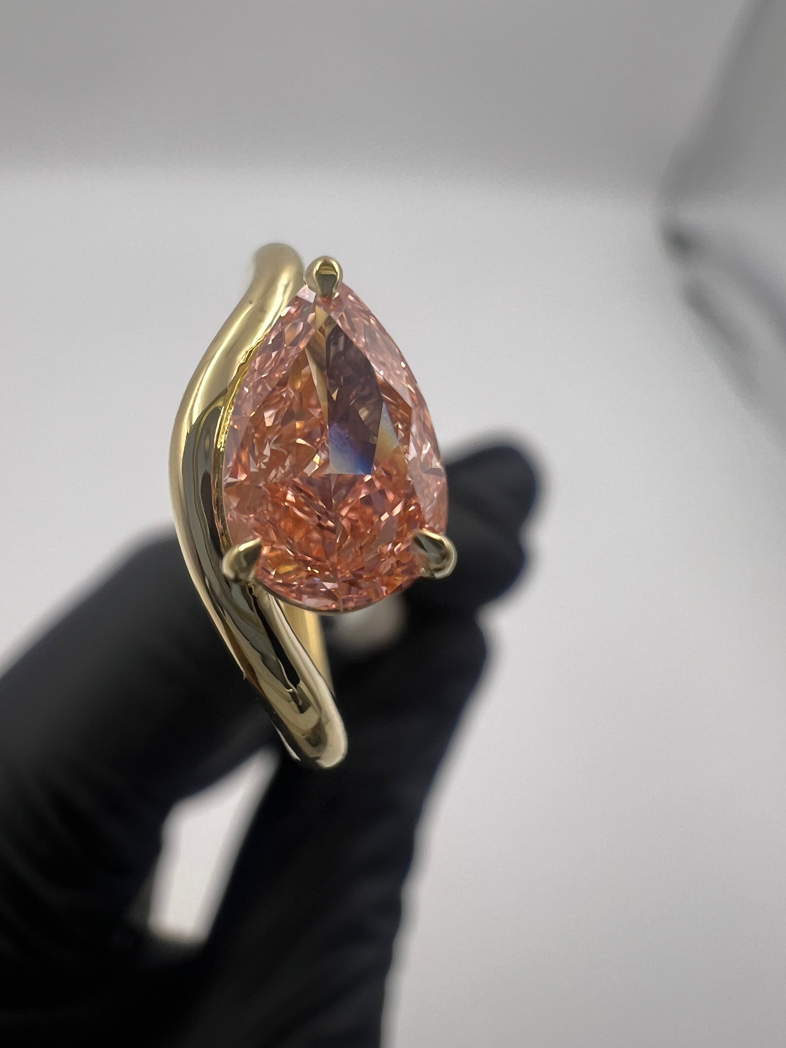 1.00ct Pear Fancy Vivid Pink Pinky Finger Ring