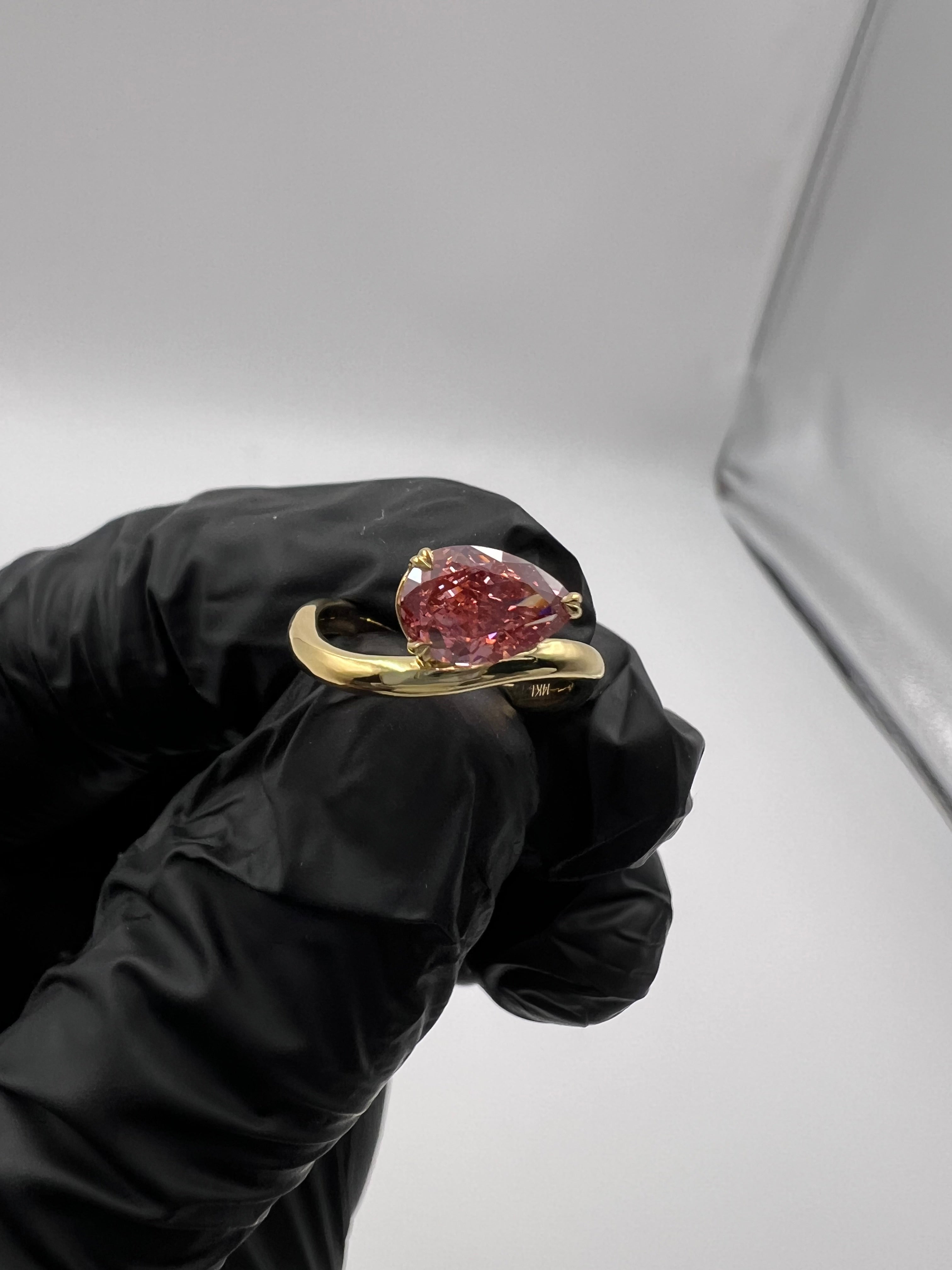 1.16ct Fancy Vivid Pink Red Heart Prong Pinky Finger Ring - READY-TO-SHIP