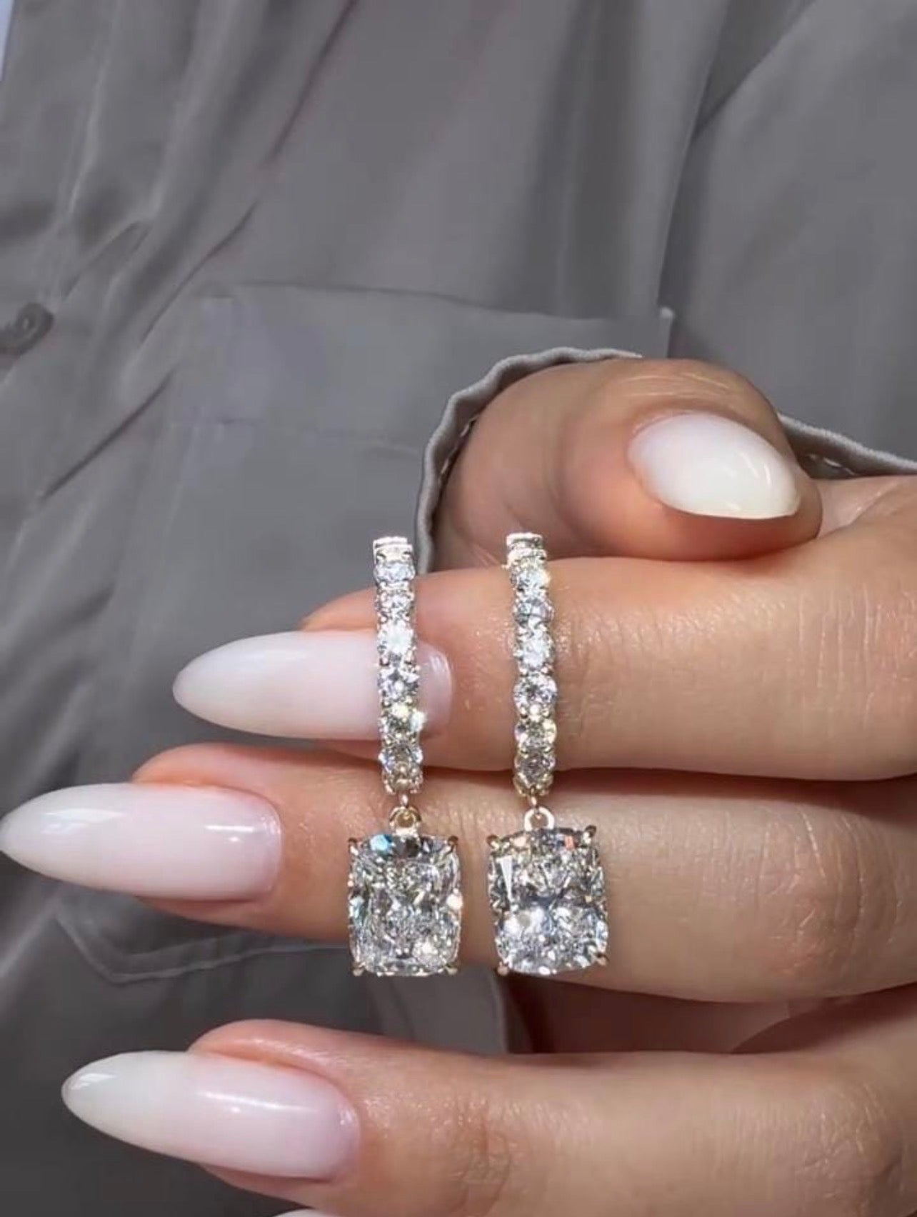 Cushion Cut Hoop Set Drop Earrings