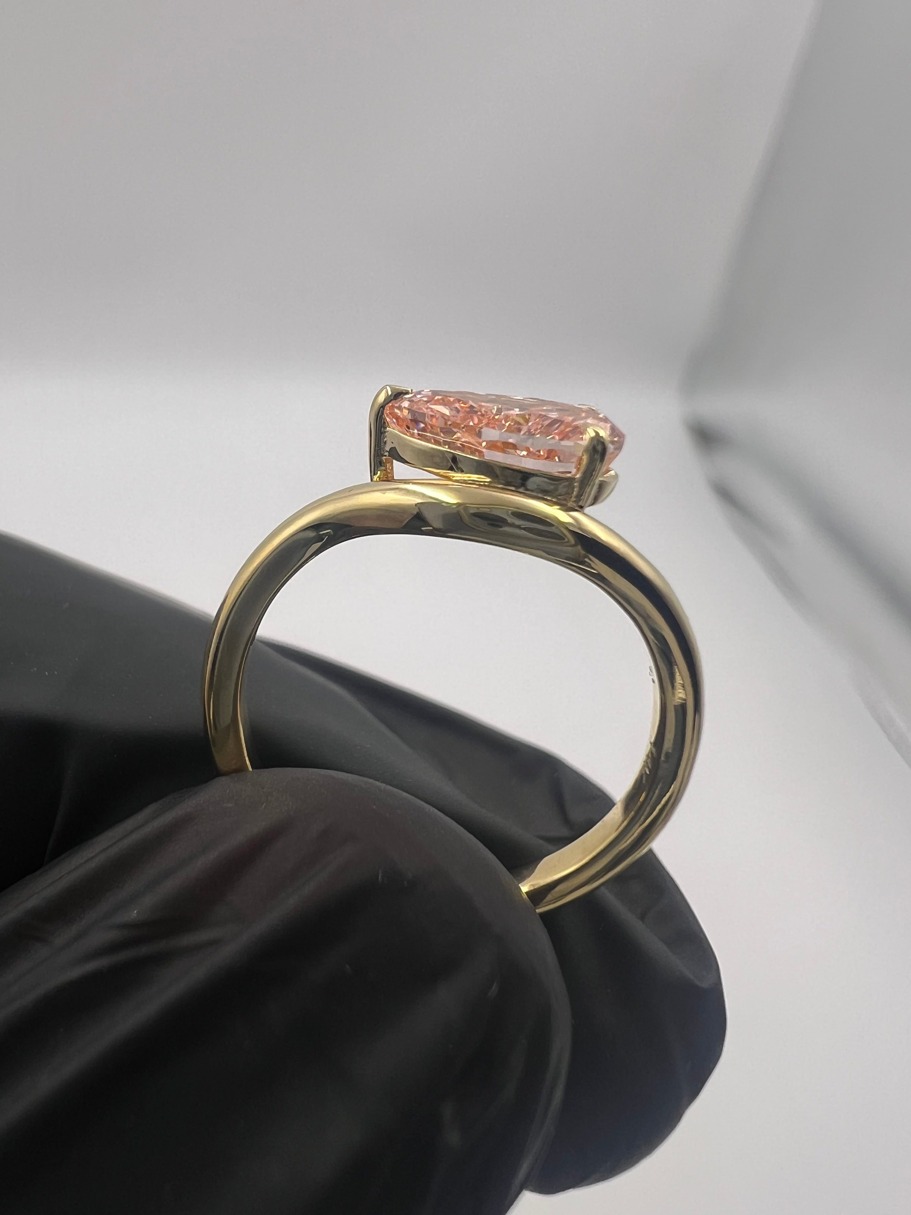 1.00ct Pear Fancy Vivid Pink Pinky Finger Ring