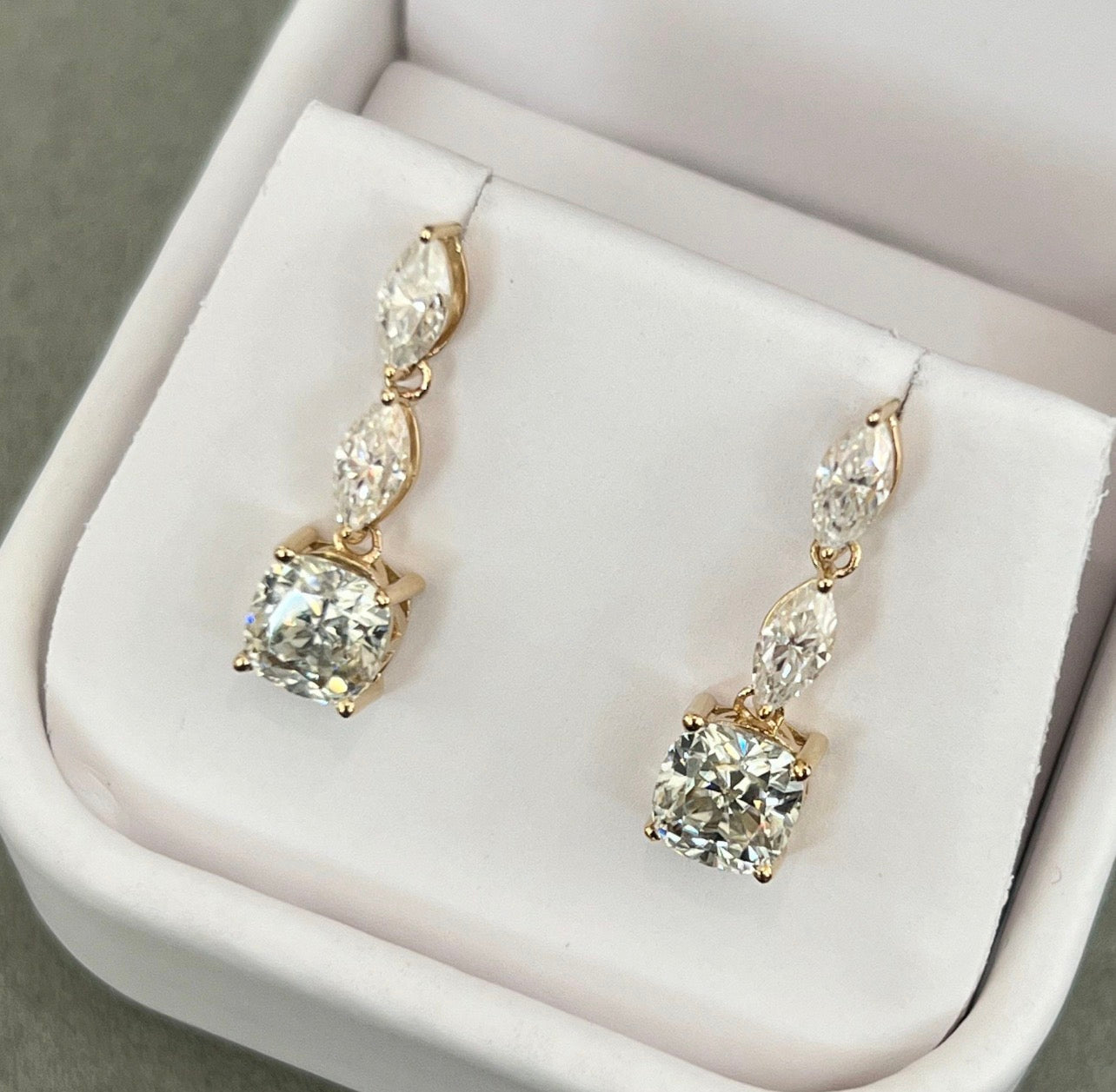 4ct Cushion & Marquise Cut Drop Earrings