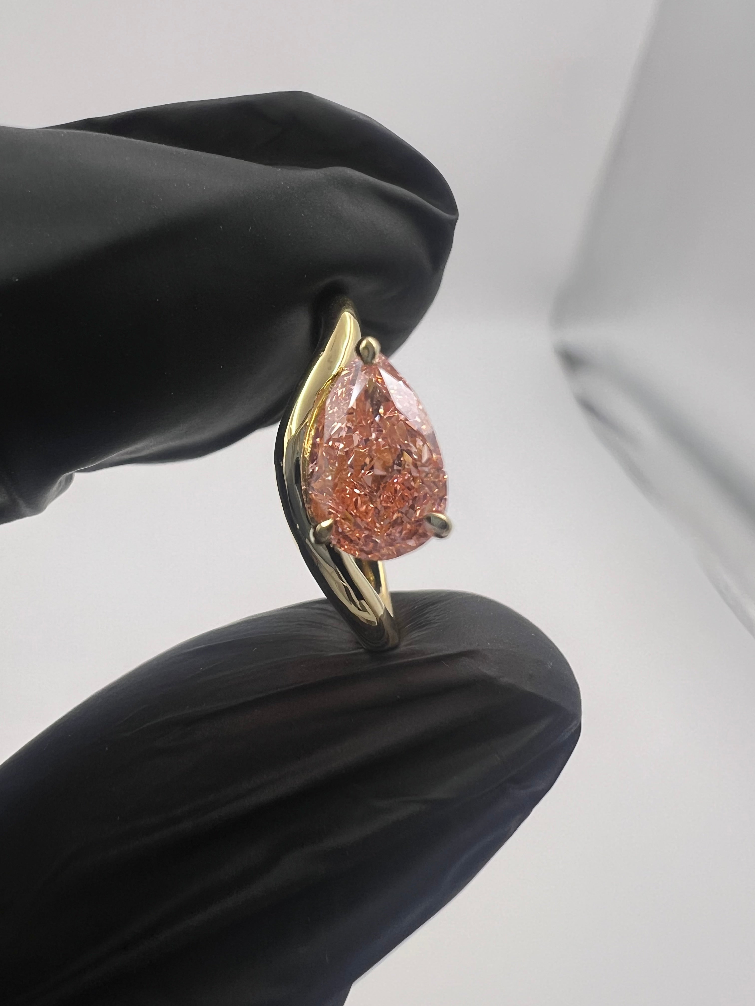 1.00ct Pear Fancy Vivid Pink Pinky Finger Ring