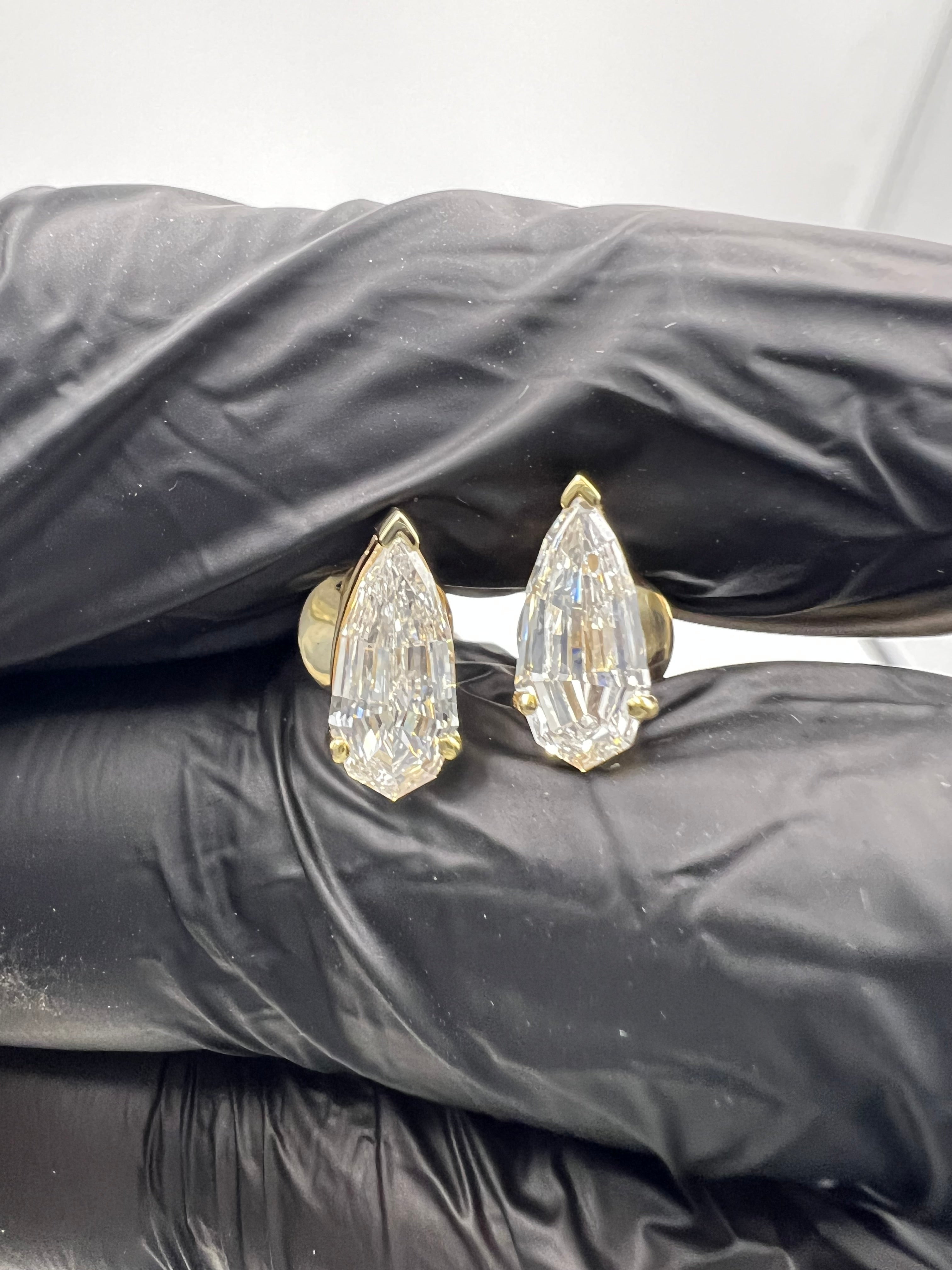 Pear Step Cut V-Prong Set Studs - READY-To-SHIP