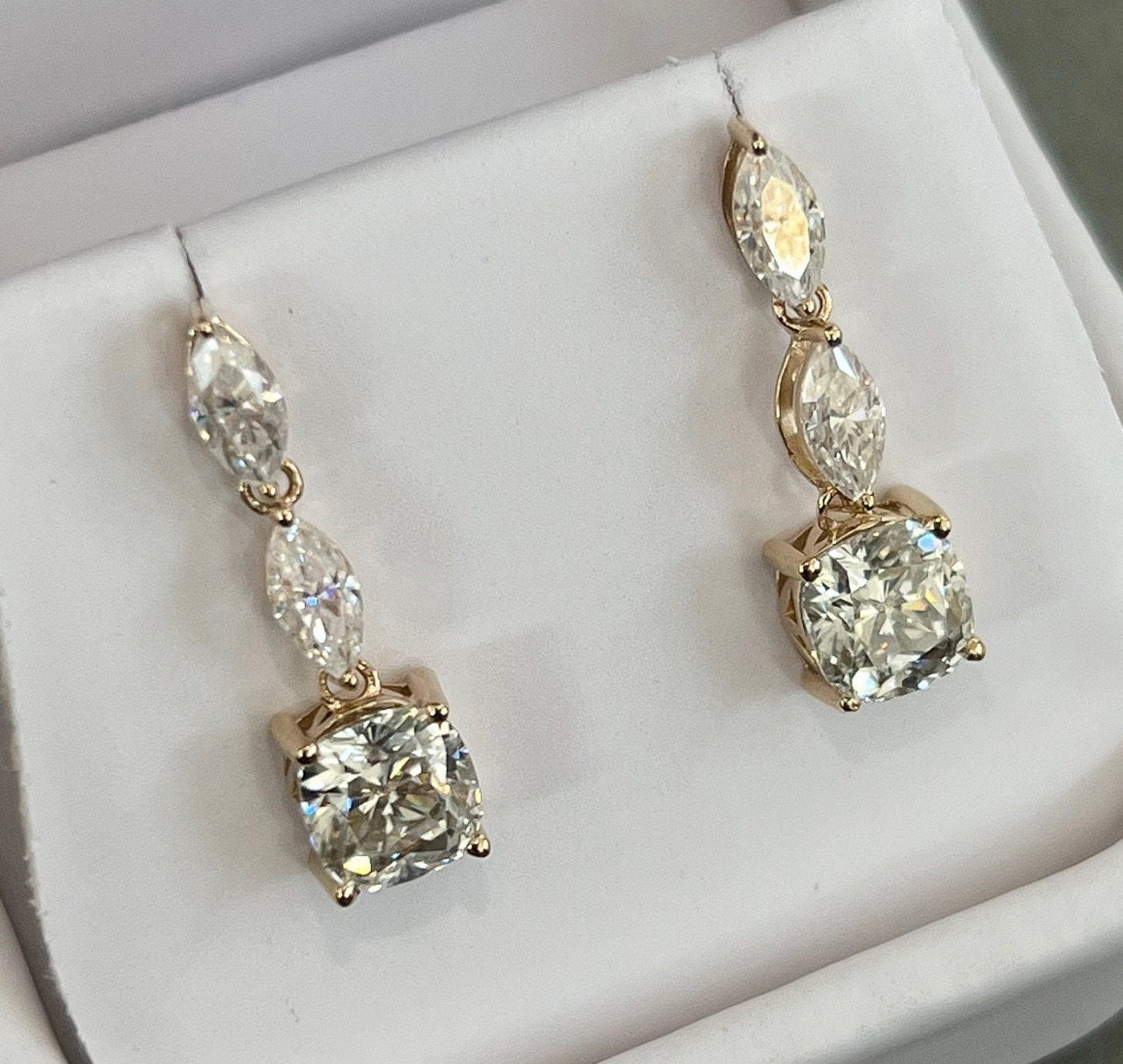 4ct Cushion & Marquise Cut Drop Earrings