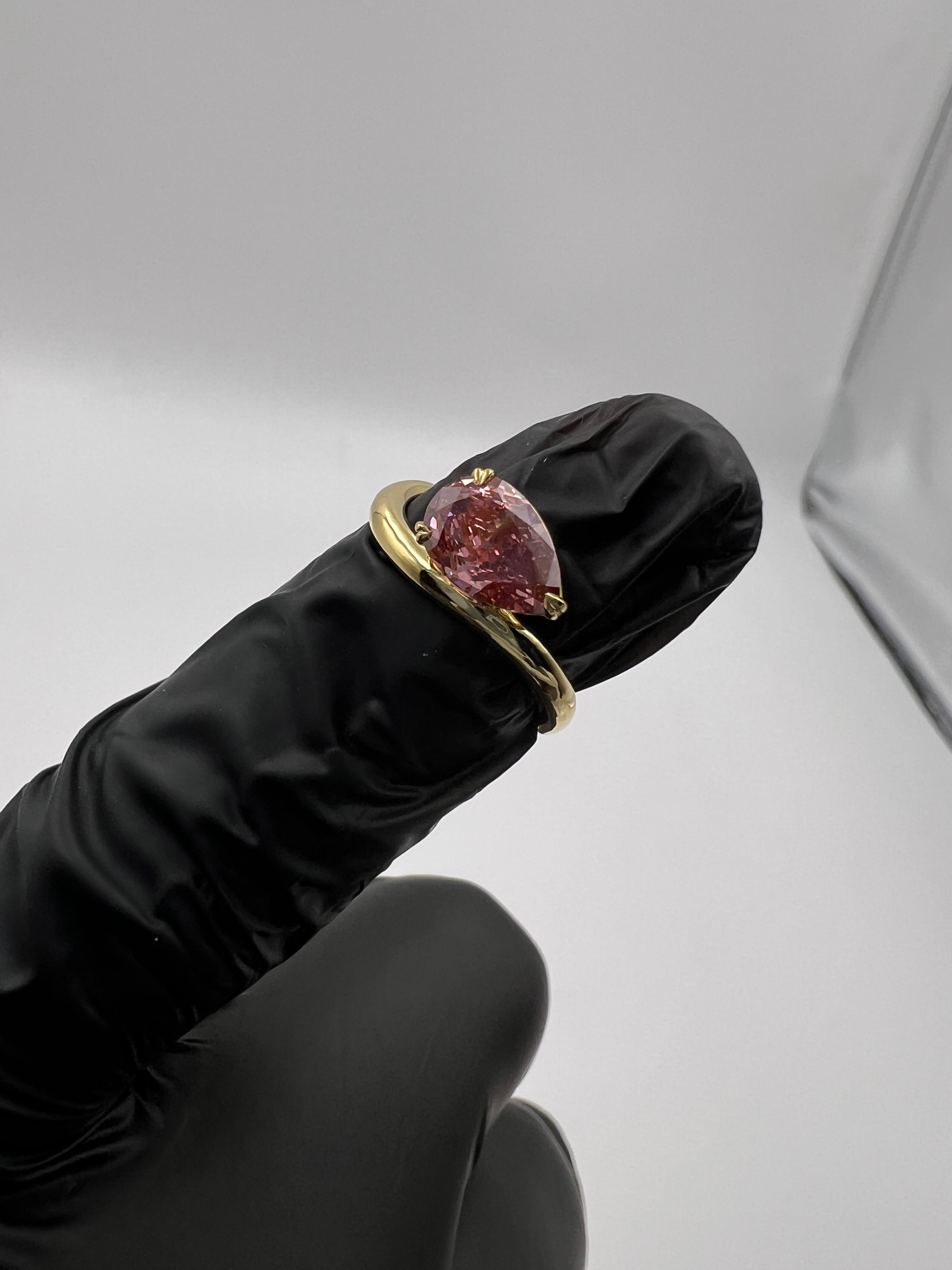 1.16ct Fancy Vivid Pink Red Heart Prong Pinky Finger Ring - READY-TO-SHIP