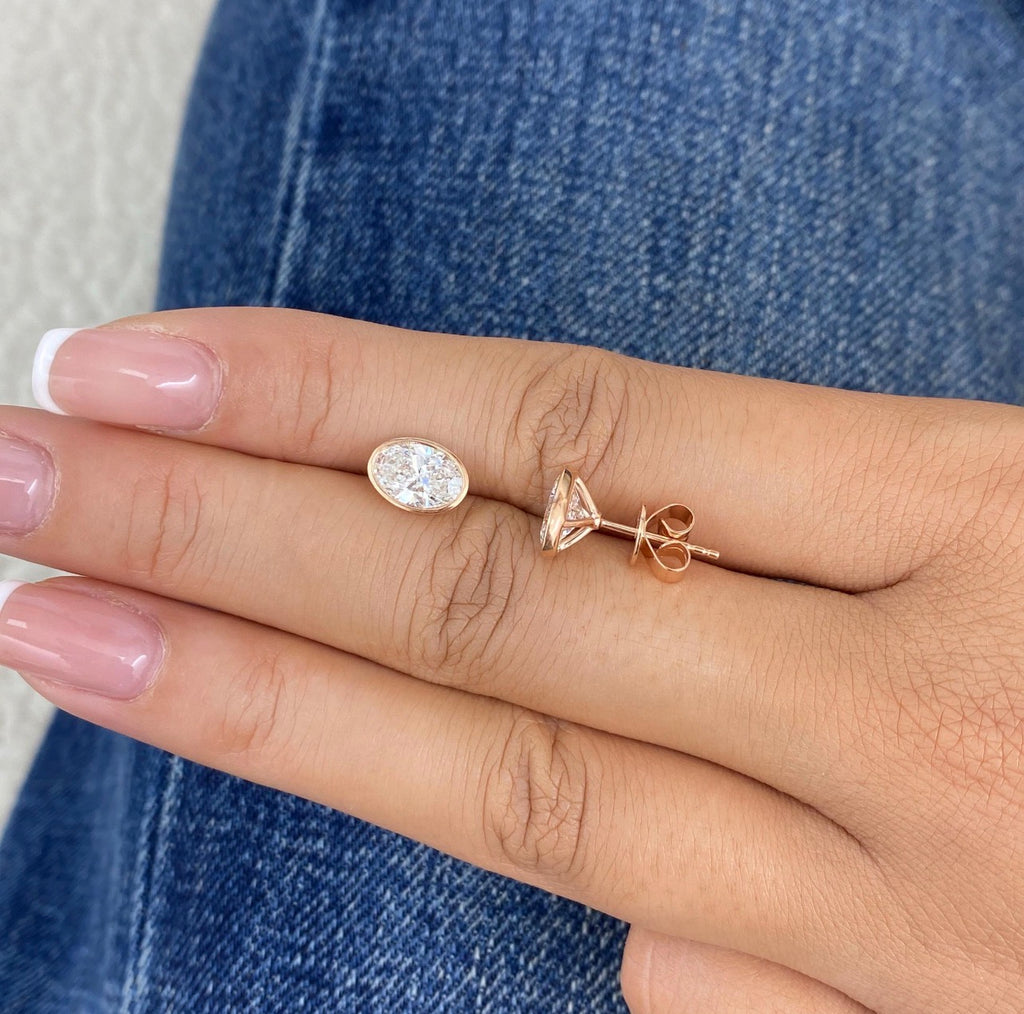 Oval Cut Bezel Set Studs