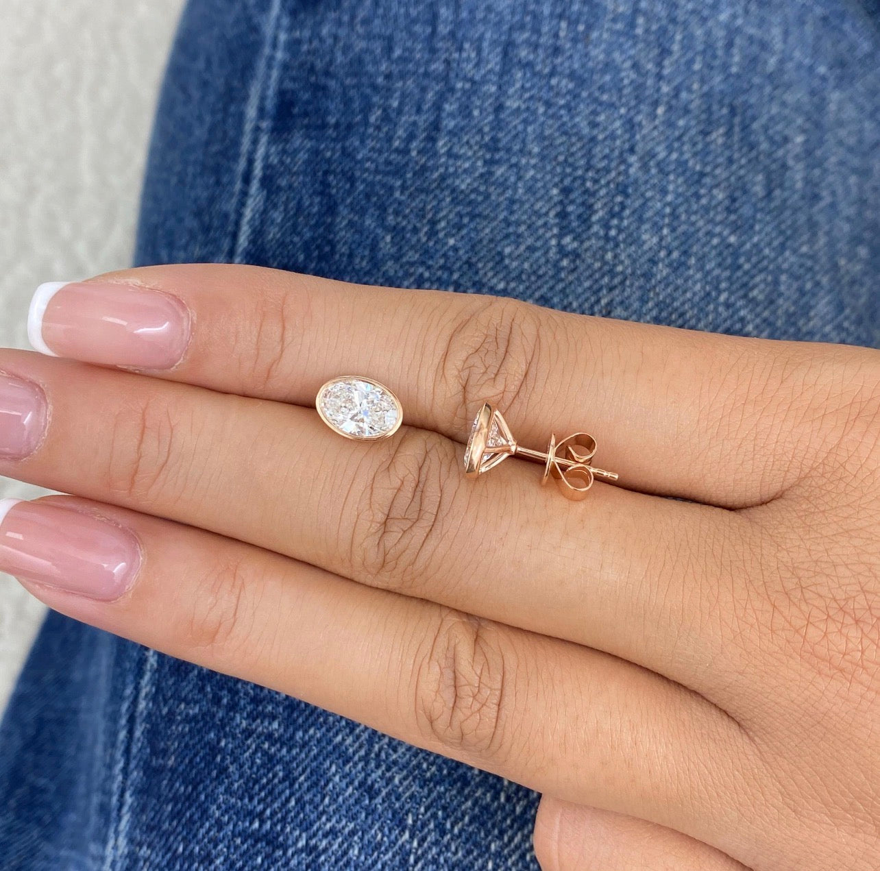 Oval Cut Bezel Set Studs