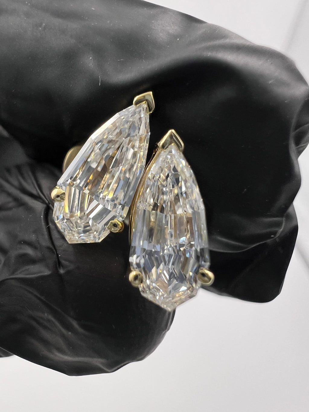 Pear Step Cut V-Prong Set Studs - READY-To-SHIP