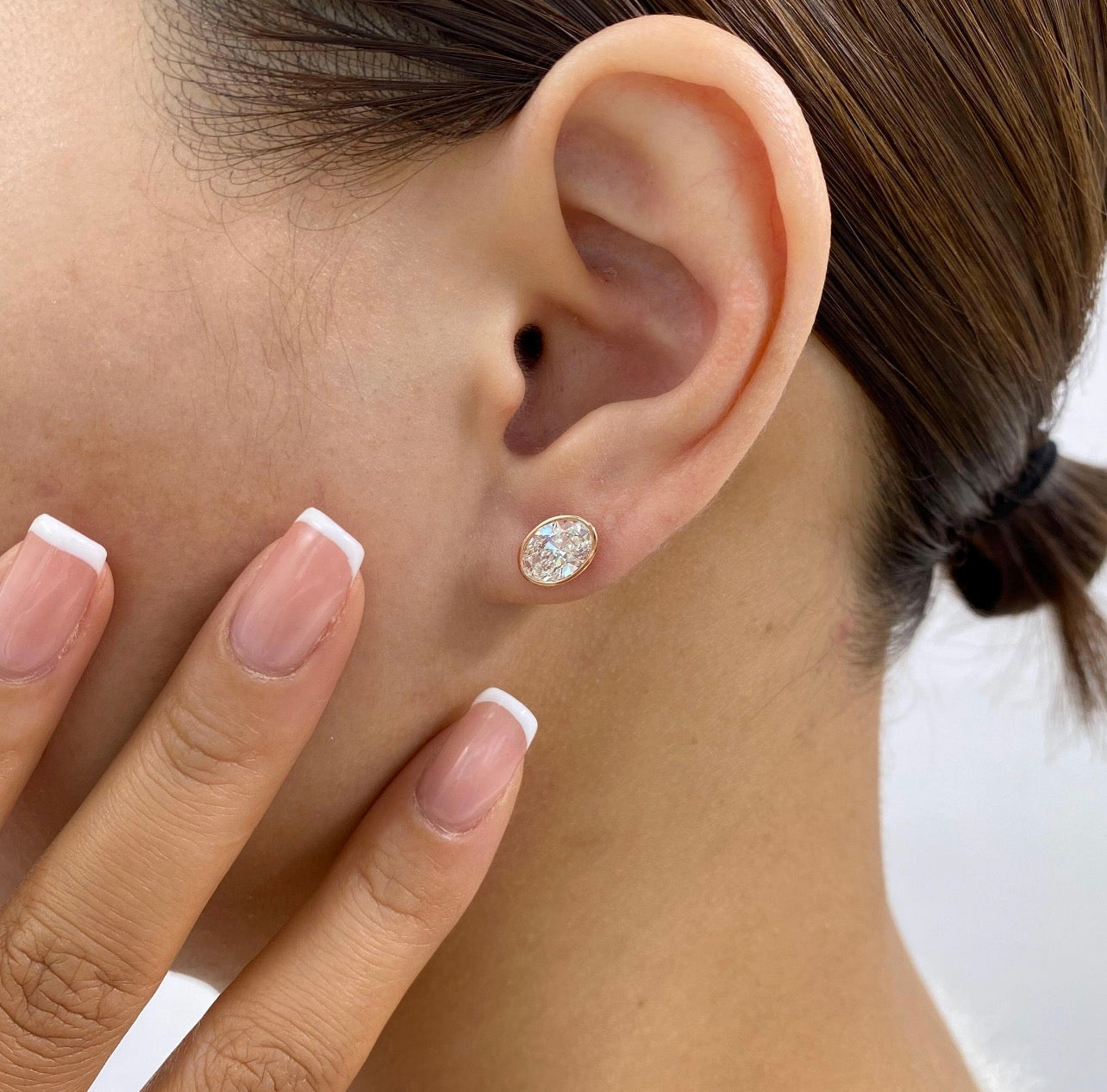 Oval Cut Bezel Set Studs