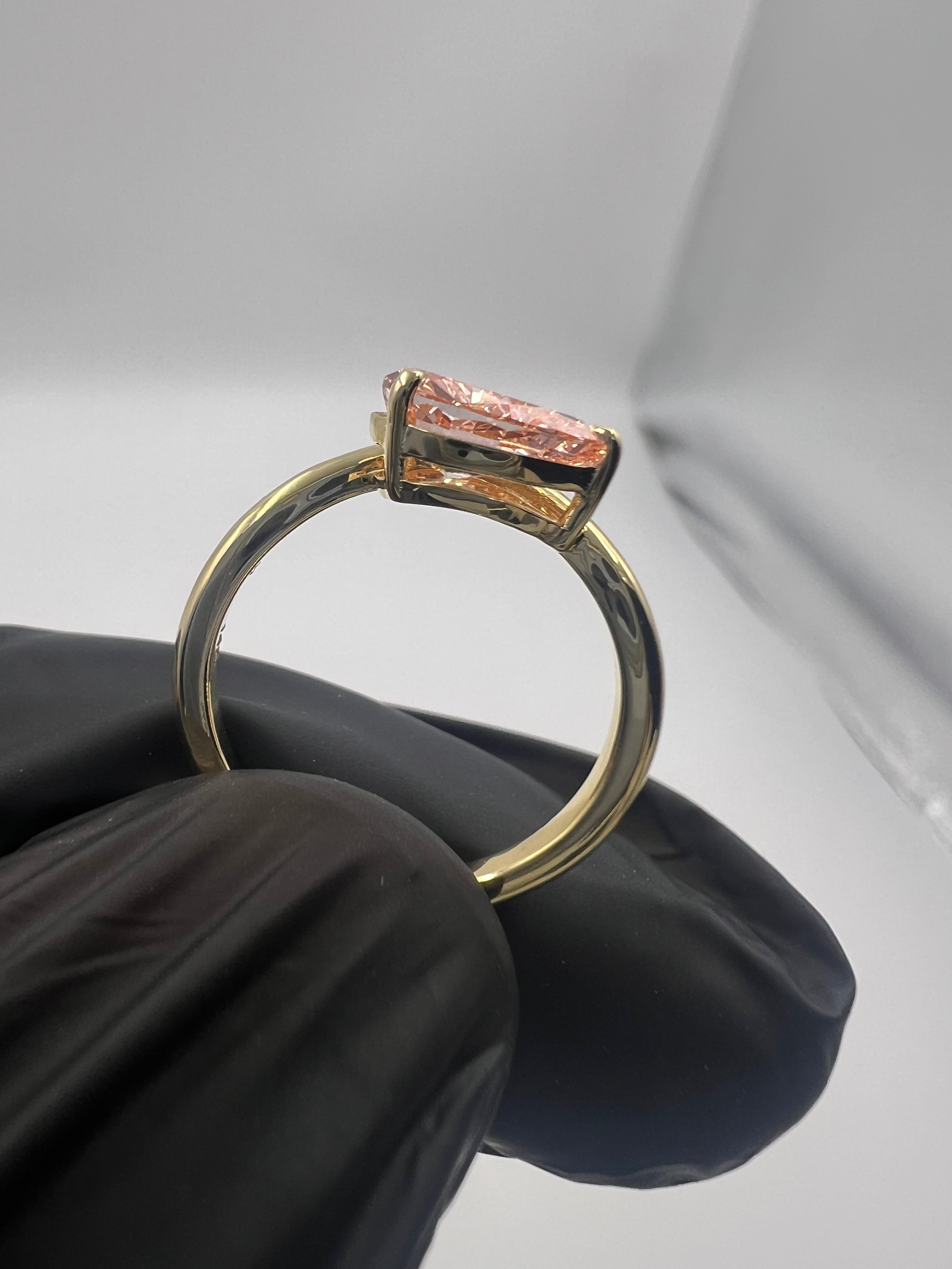 1.00ct Pear Fancy Vivid Pink Pinky Finger Ring