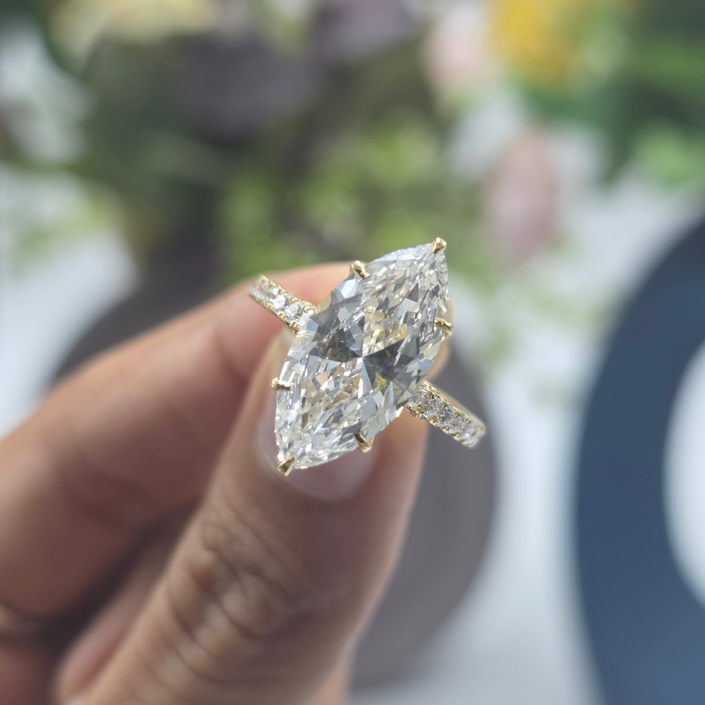4.50ct Marquise Tulip Basket Set Pave Euro ShankBand Lab Grown Diamond Ring