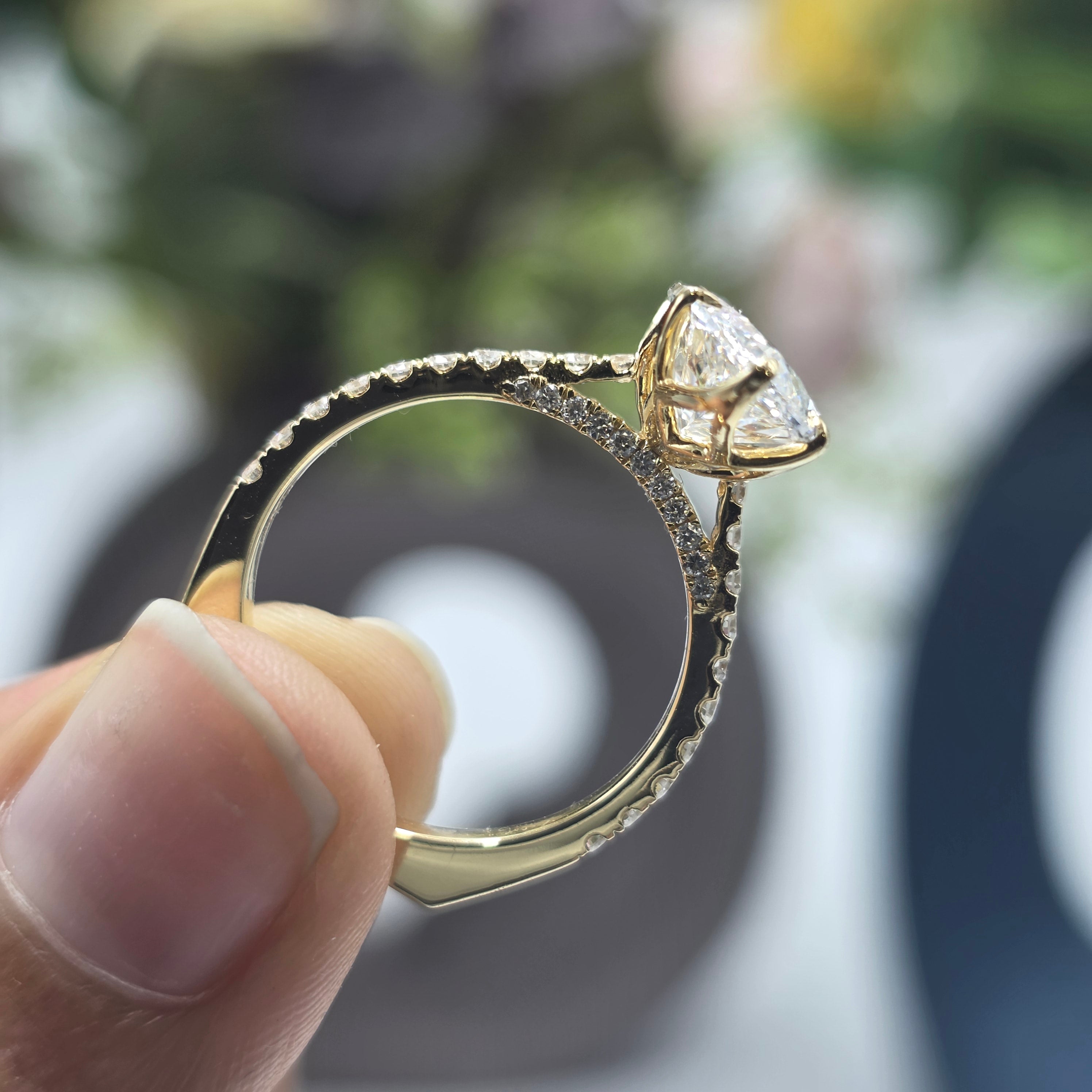 4.50ct Marquise Tulip Basket Set Pave Euro ShankBand Lab Grown Diamond Ring