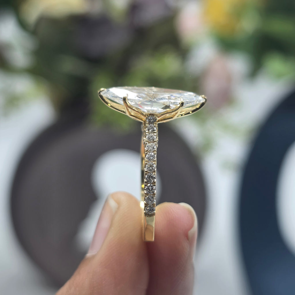 4.50ct Marquise Tulip Basket Set Pave Euro ShankBand Lab Grown Diamond Ring