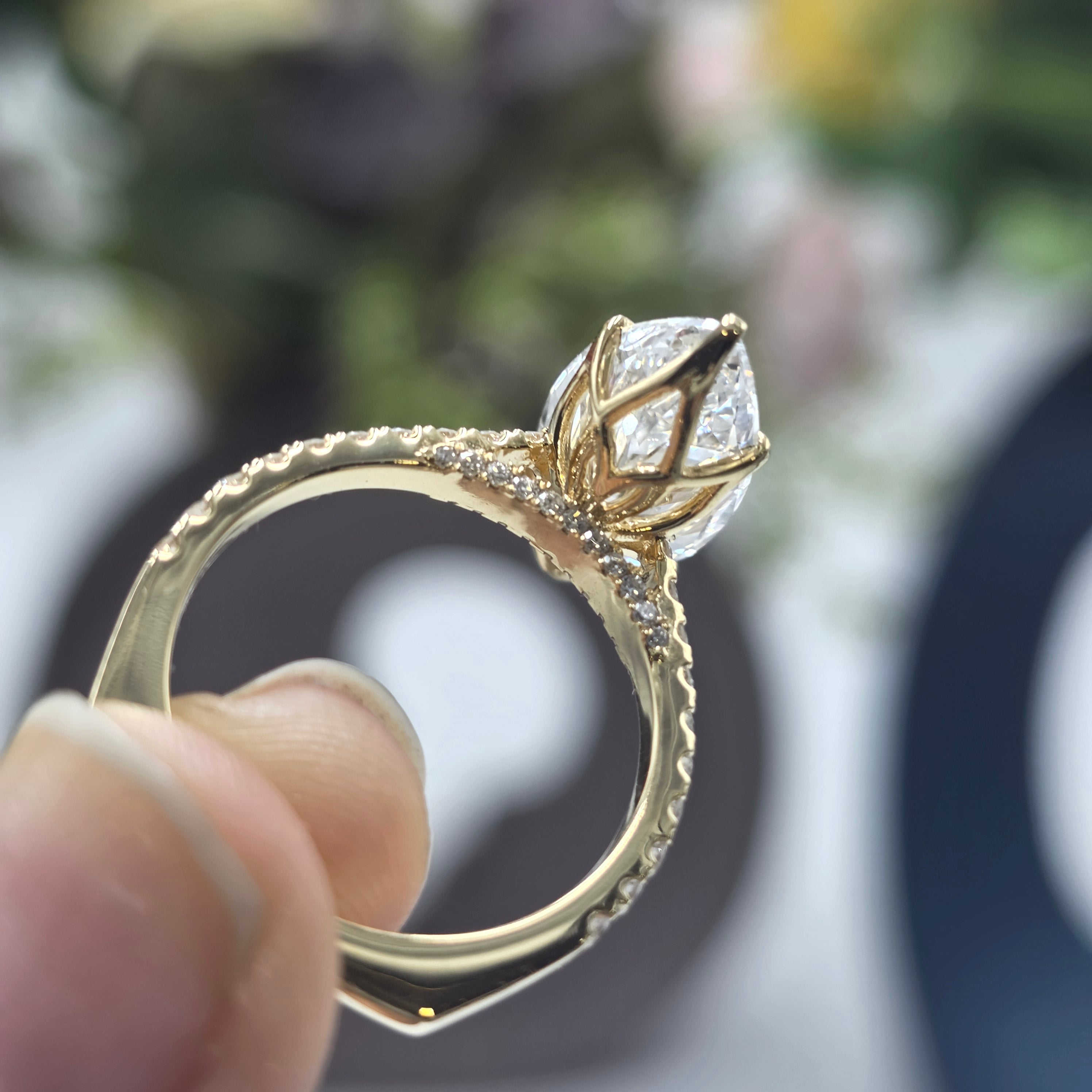 4.50ct Marquise Tulip Basket Set Pave Euro ShankBand Lab Grown Diamond Ring