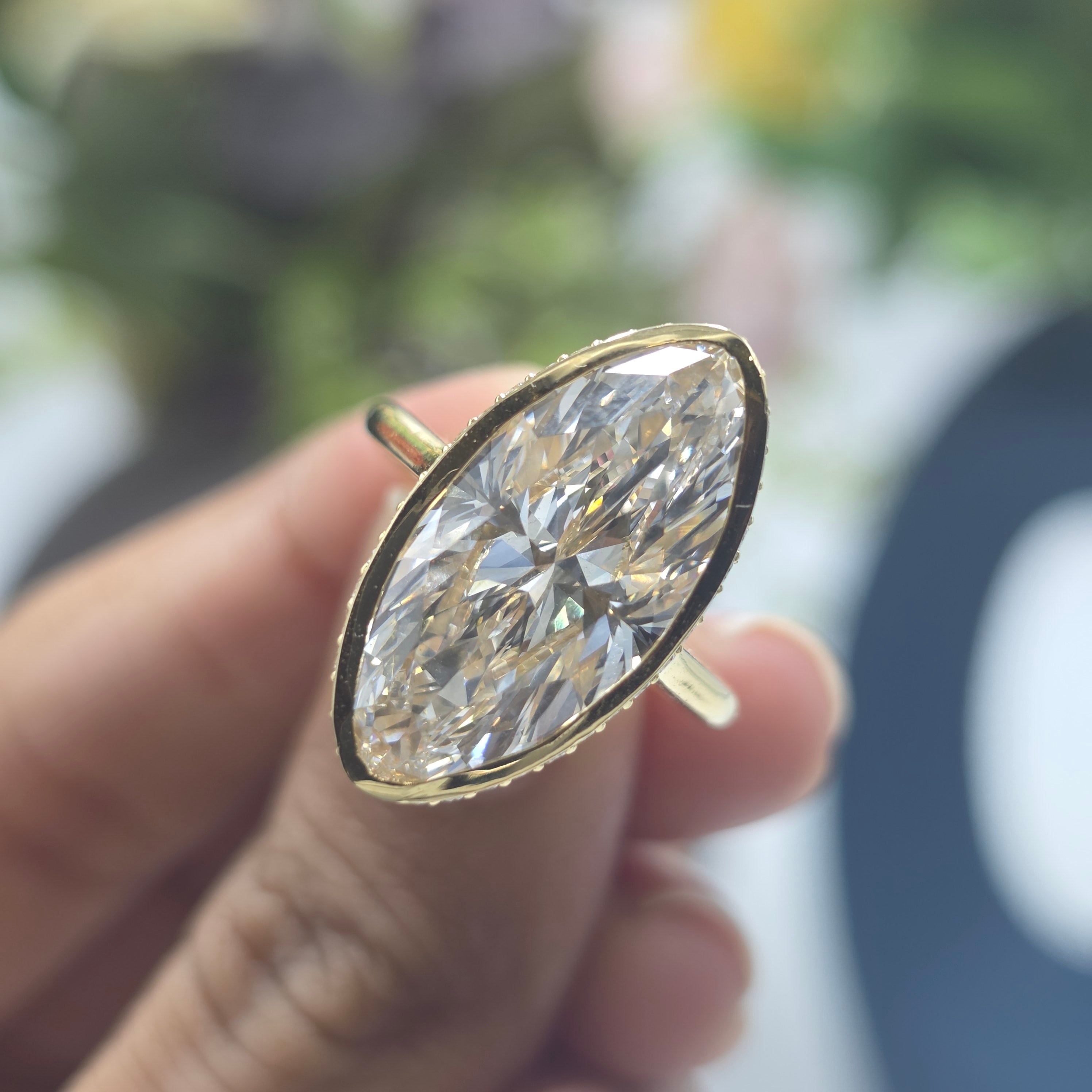 7.50ct Moval Bezel Set Hidden Halo Engagement Ring