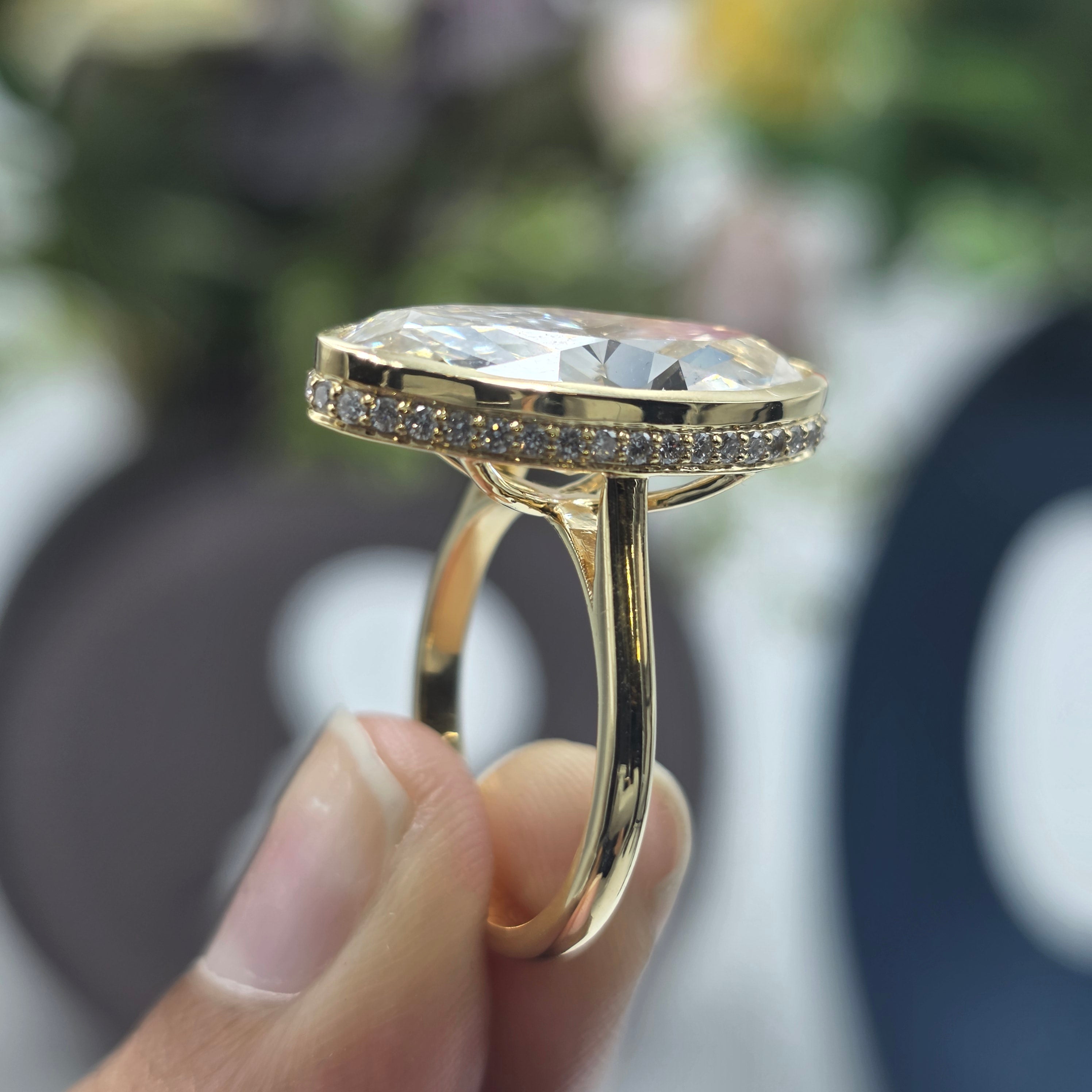 7.50ct Moval Bezel Set Hidden Halo Engagement Ring