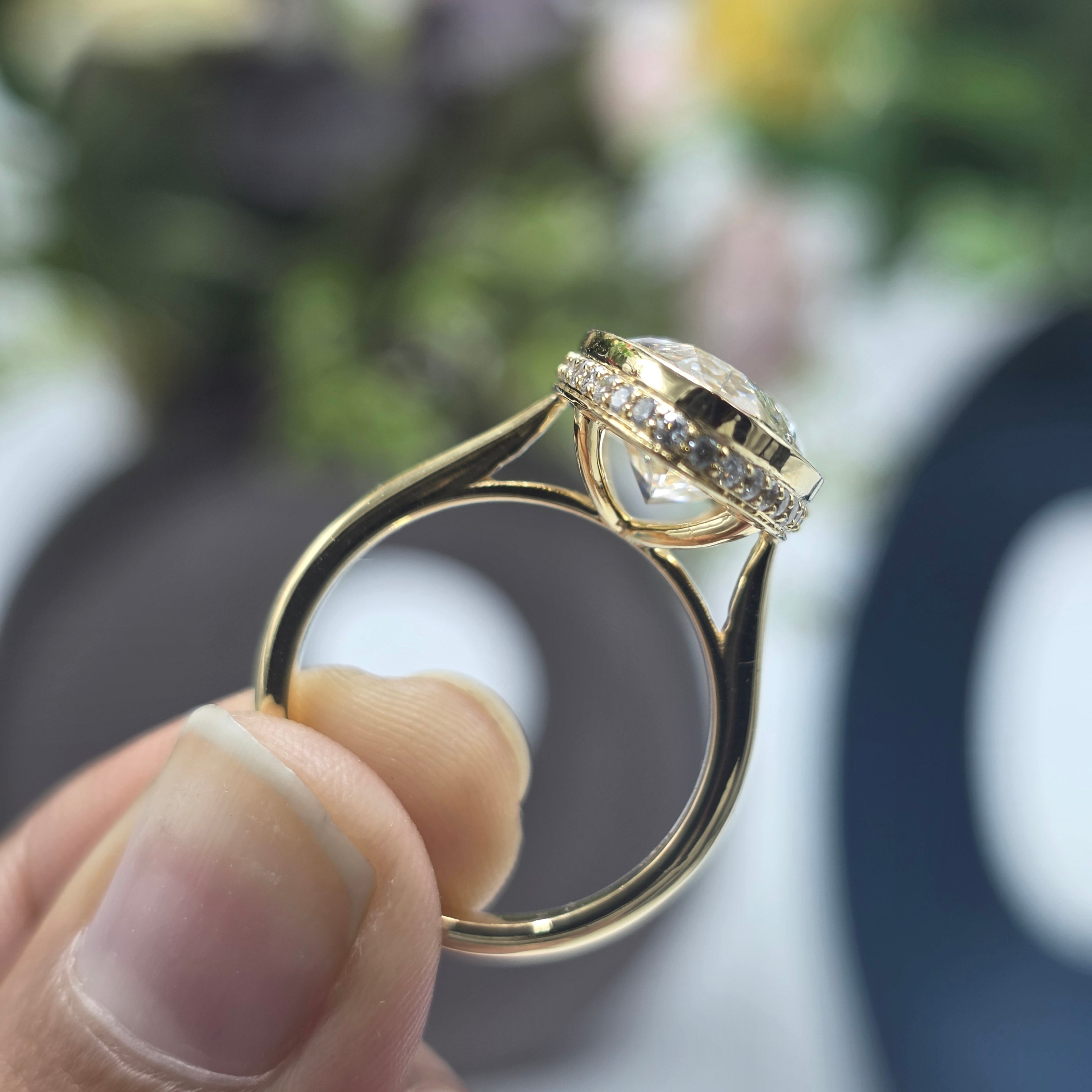 7.50ct Moval Bezel Set Hidden Halo Engagement Ring