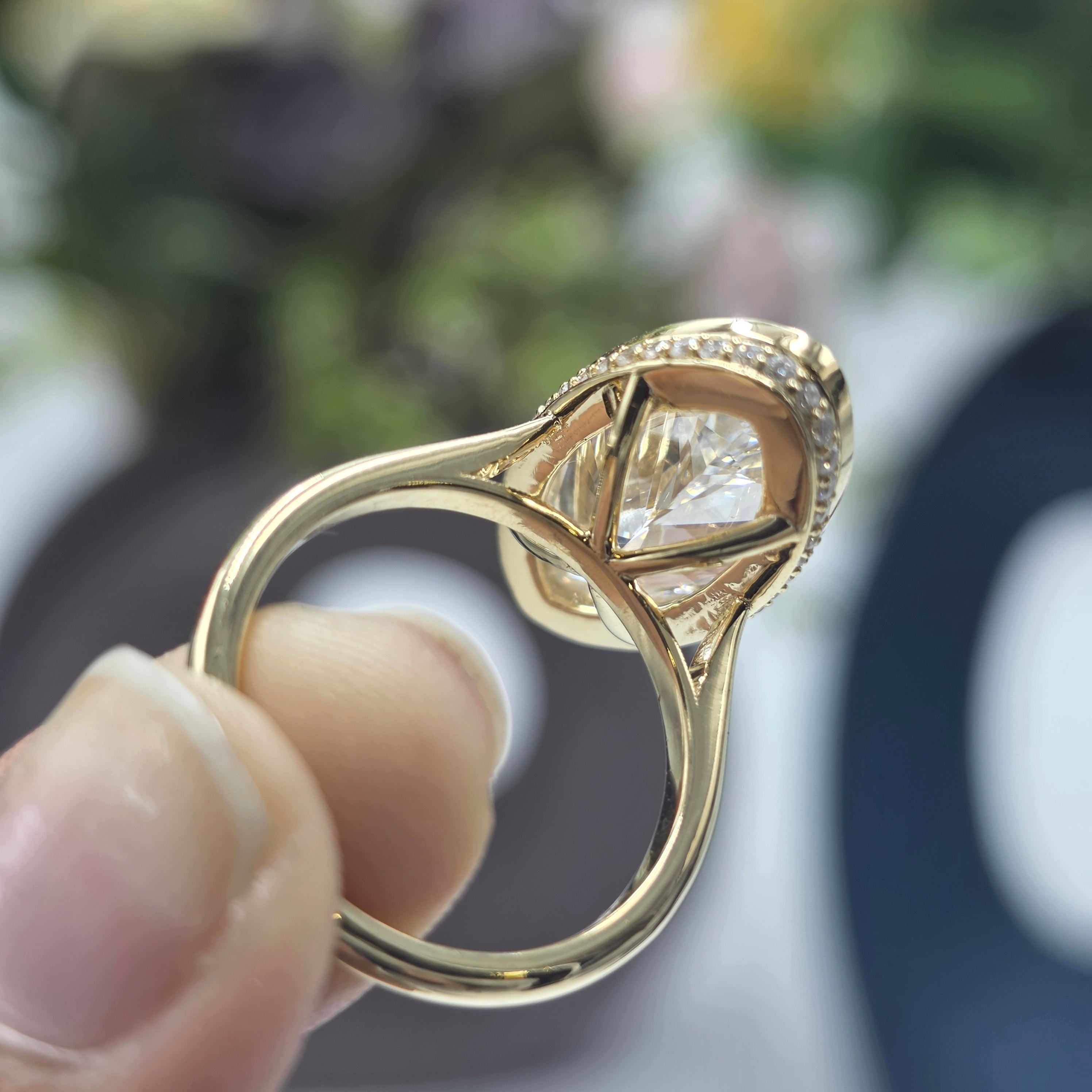 7.50ct Moval Bezel Set Hidden Halo Engagement Ring