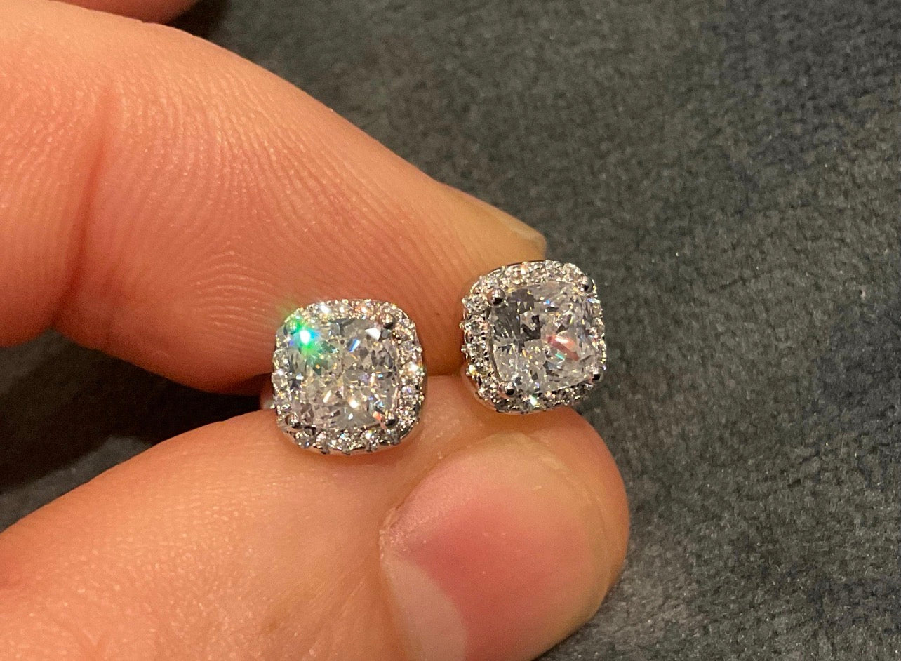 Cushion Cut Halo Earrings