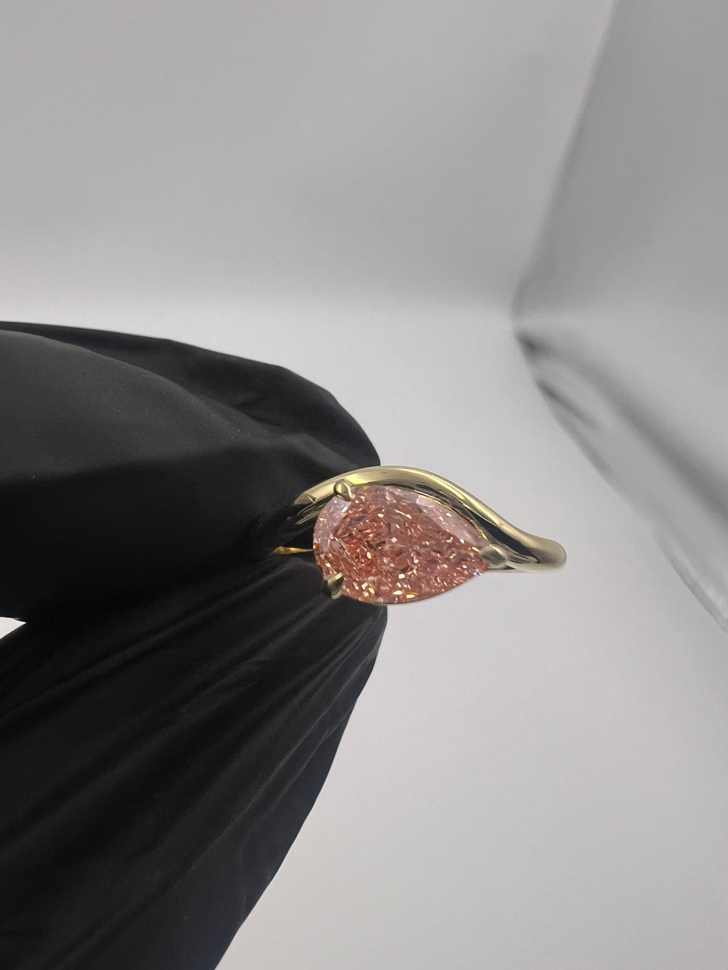 1.00ct Pear Fancy Vivid Pink Pinky Finger Ring