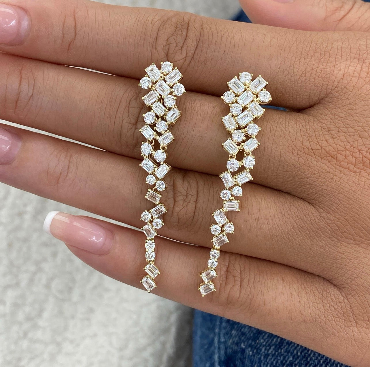 4.6ct Emerald & Round Cluster Drop Earrings