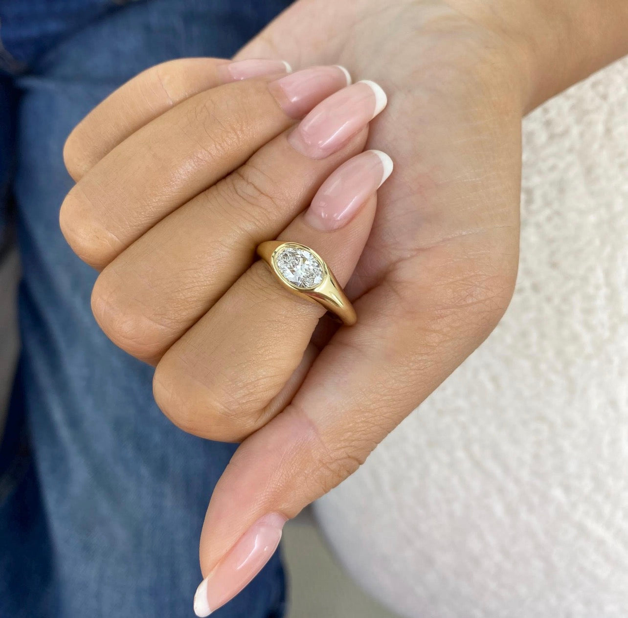 1.00ct Oval East West Set Bezel Ring