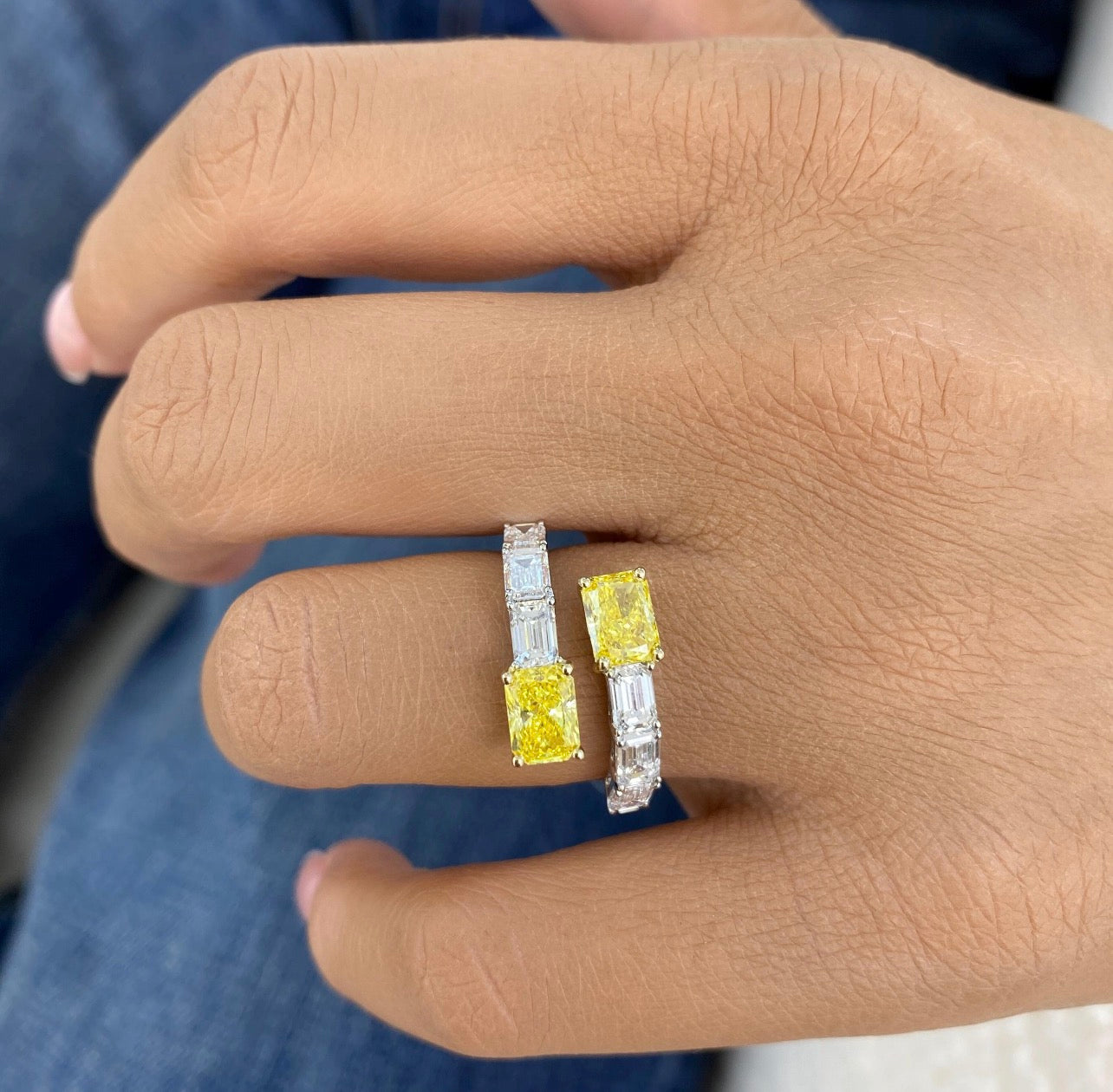 3.30ct Fancy Yellow Radiant & Emerald Wedding Band