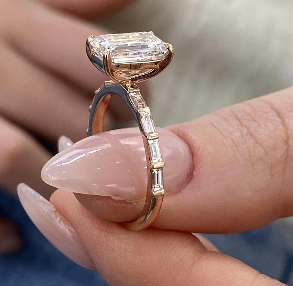 2ct Emerald Cut Ring with Baguette Band