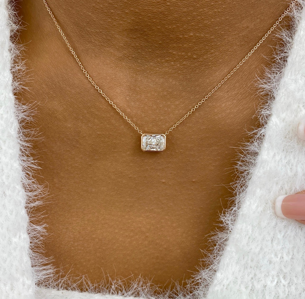 Radiant Cut East West Bezel Set Necklace
