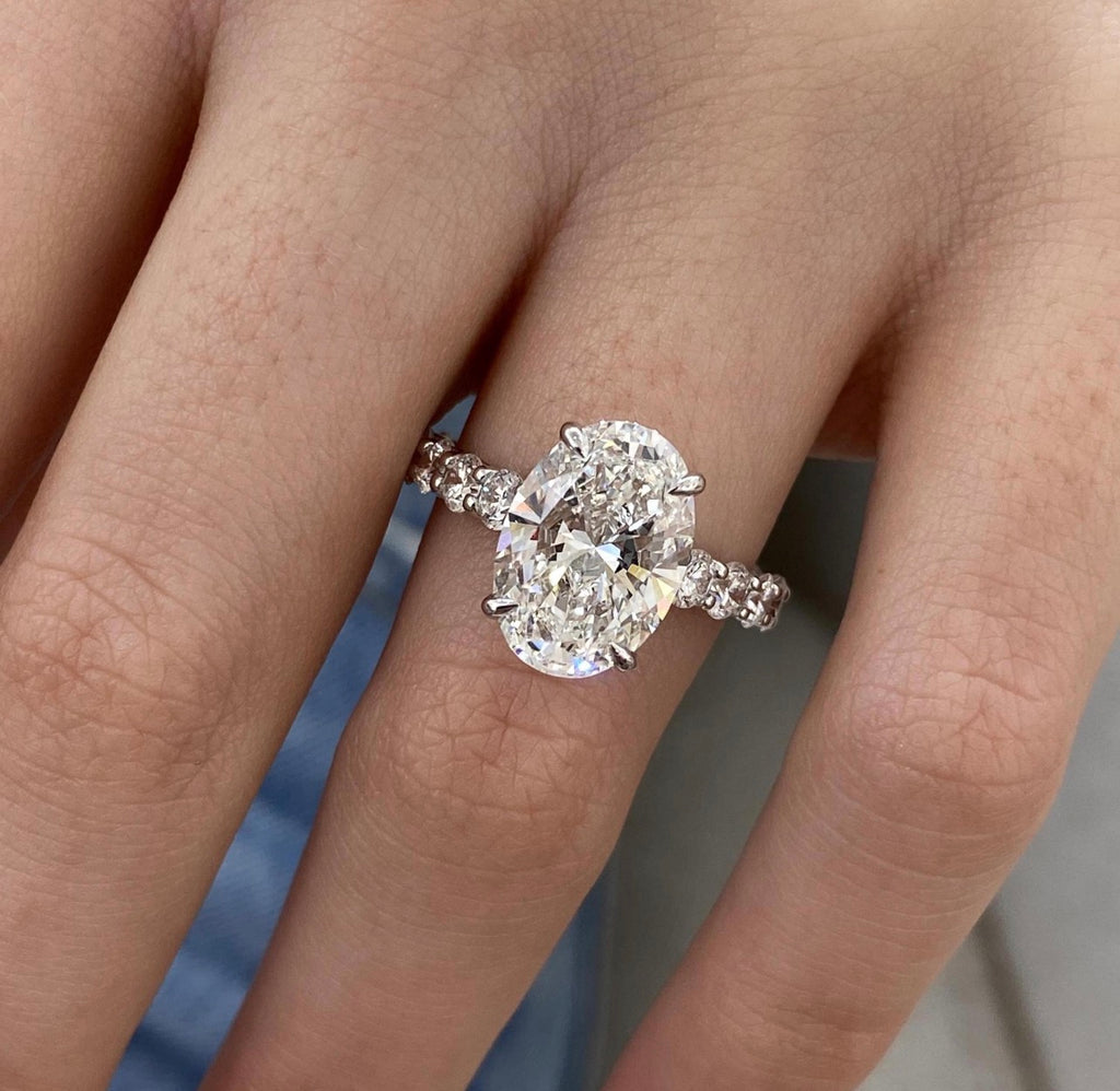 4ct Oval Cut Hidden Halo Set U-Band Engagement Ring