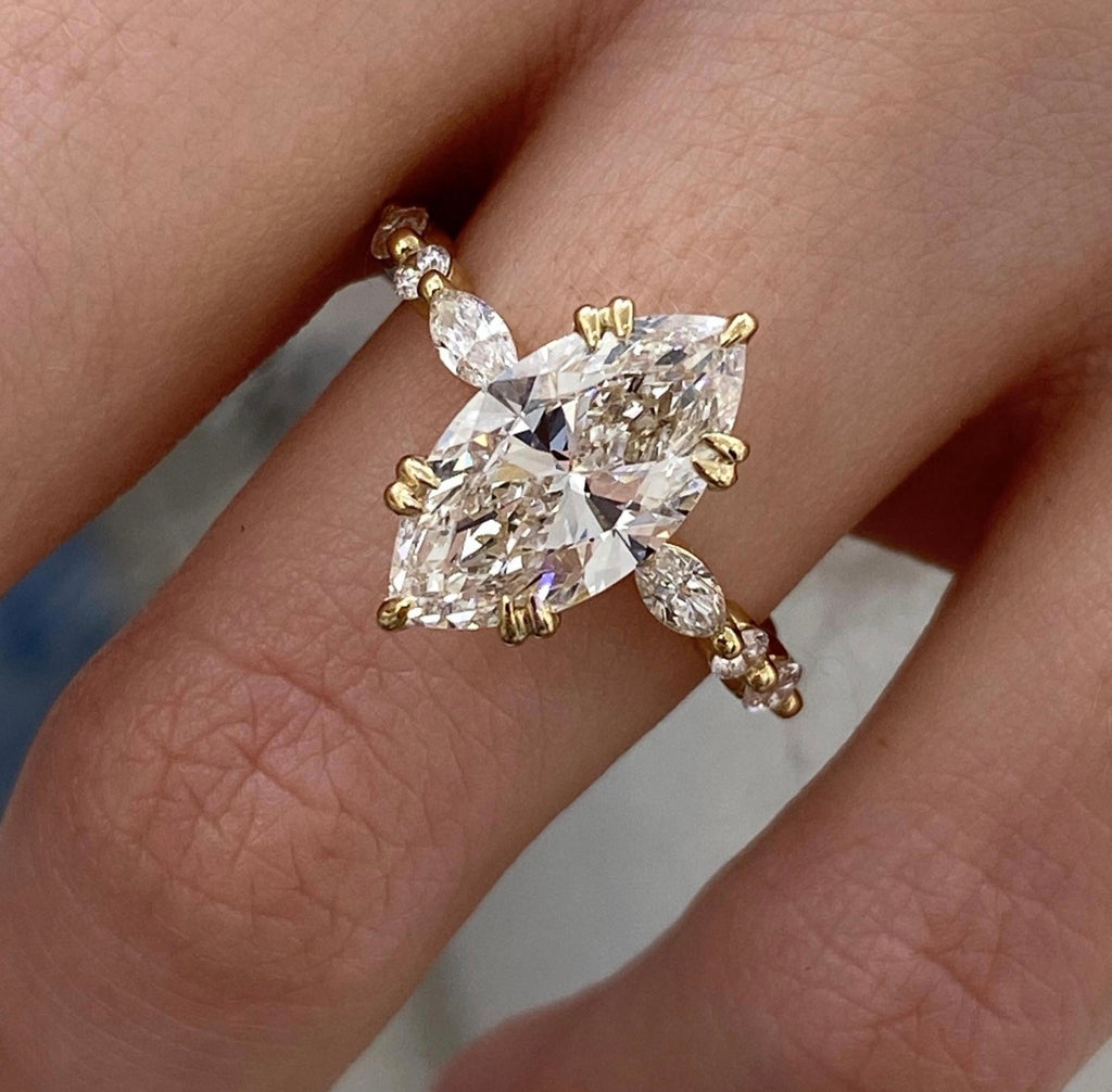 3ct Marquise Cut Ring with Floral Band