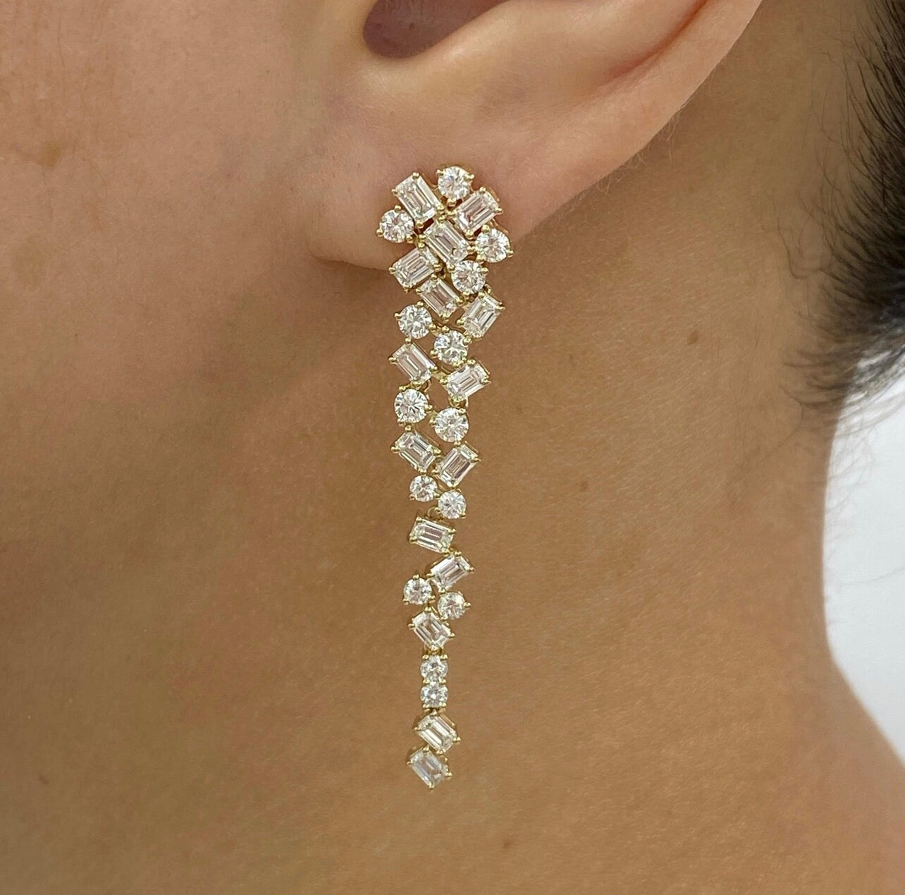 4.6ct Emerald & Round Cluster Drop Earrings