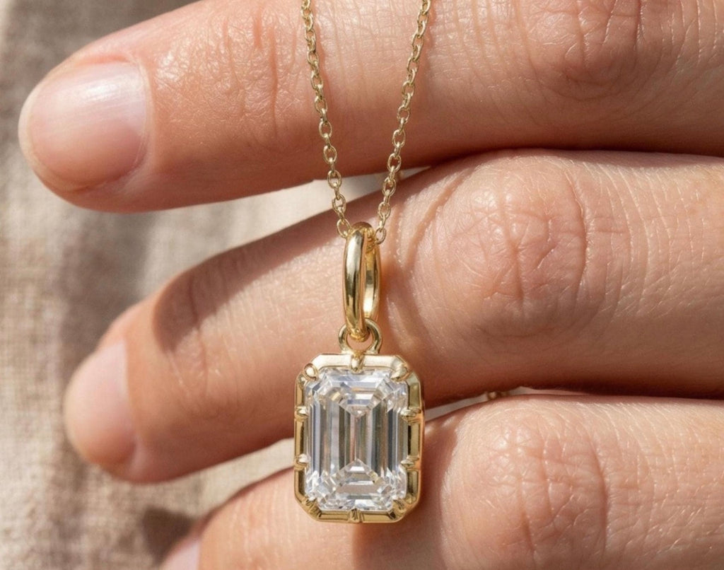 Emerald Cut Bezel Prong Set Charm Pendant