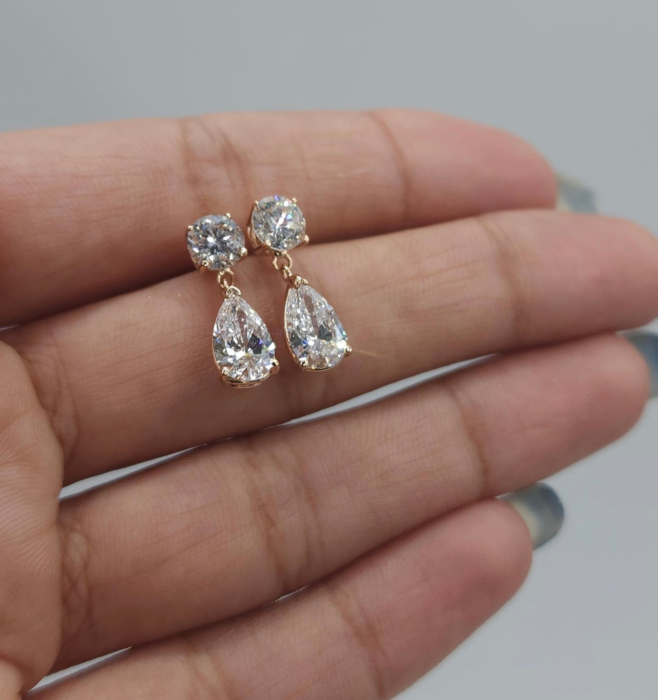 2.40ct Pear & Round Drop Earrings