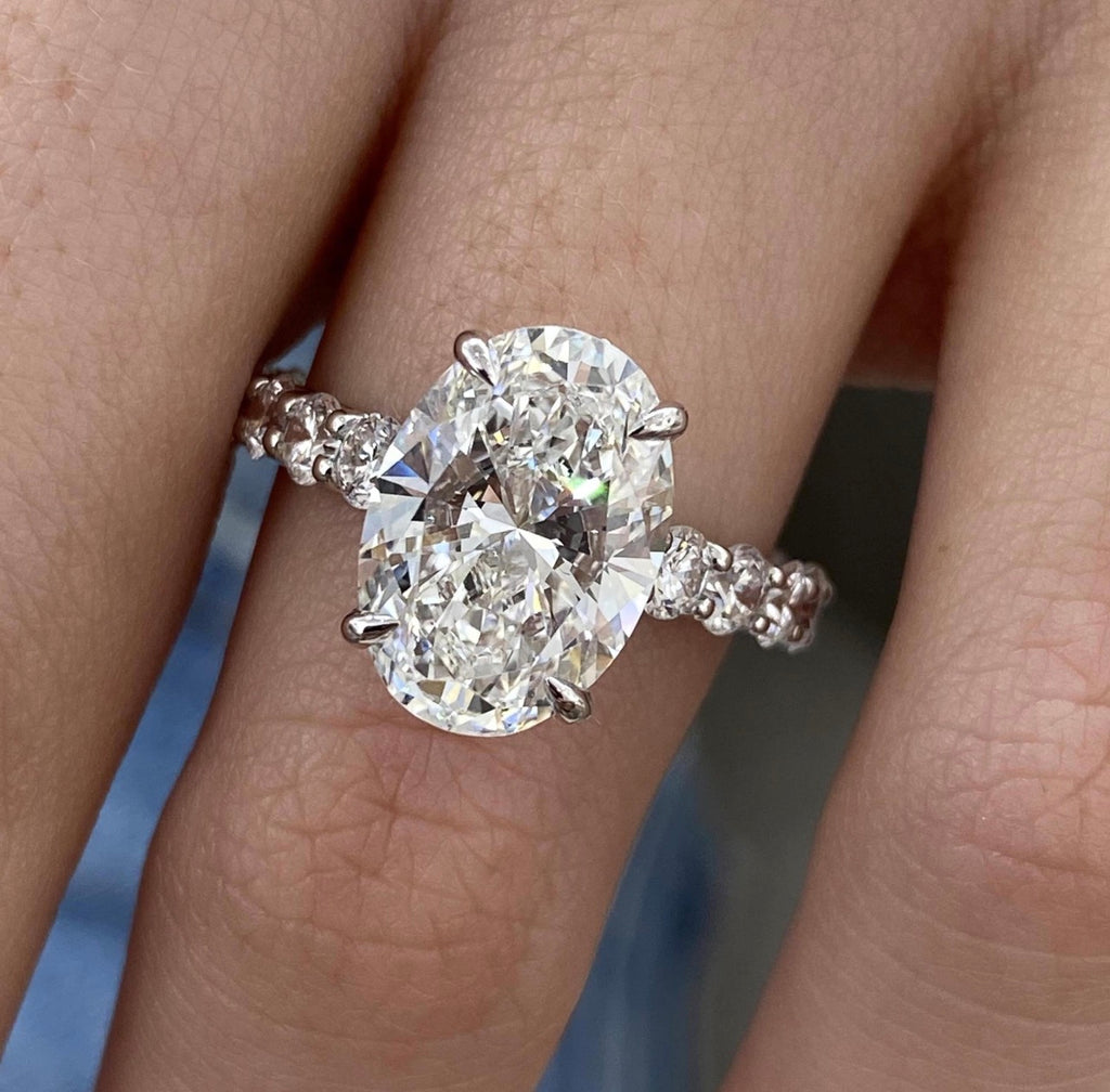 4ct Oval Cut Hidden Halo Set U-Band Engagement Ring