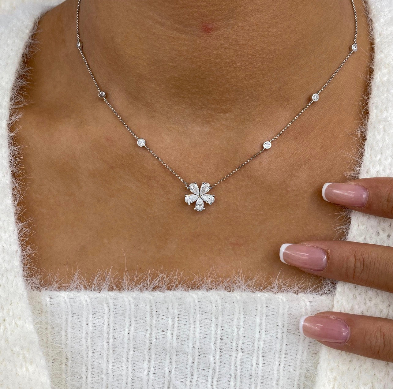2ct Pear Cut Flower Necklace