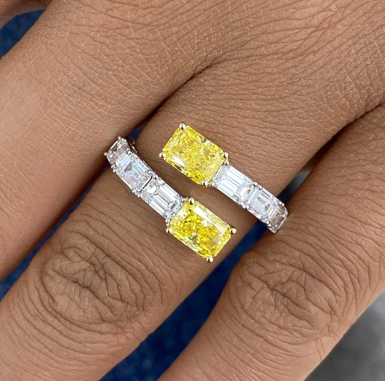 3.30ct Fancy Yellow Radiant & Emerald Wedding Band