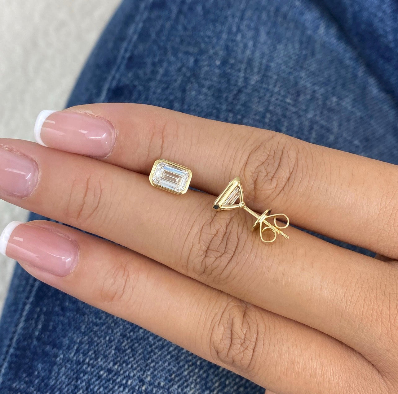 Emerald Cut Bezel Set Studs