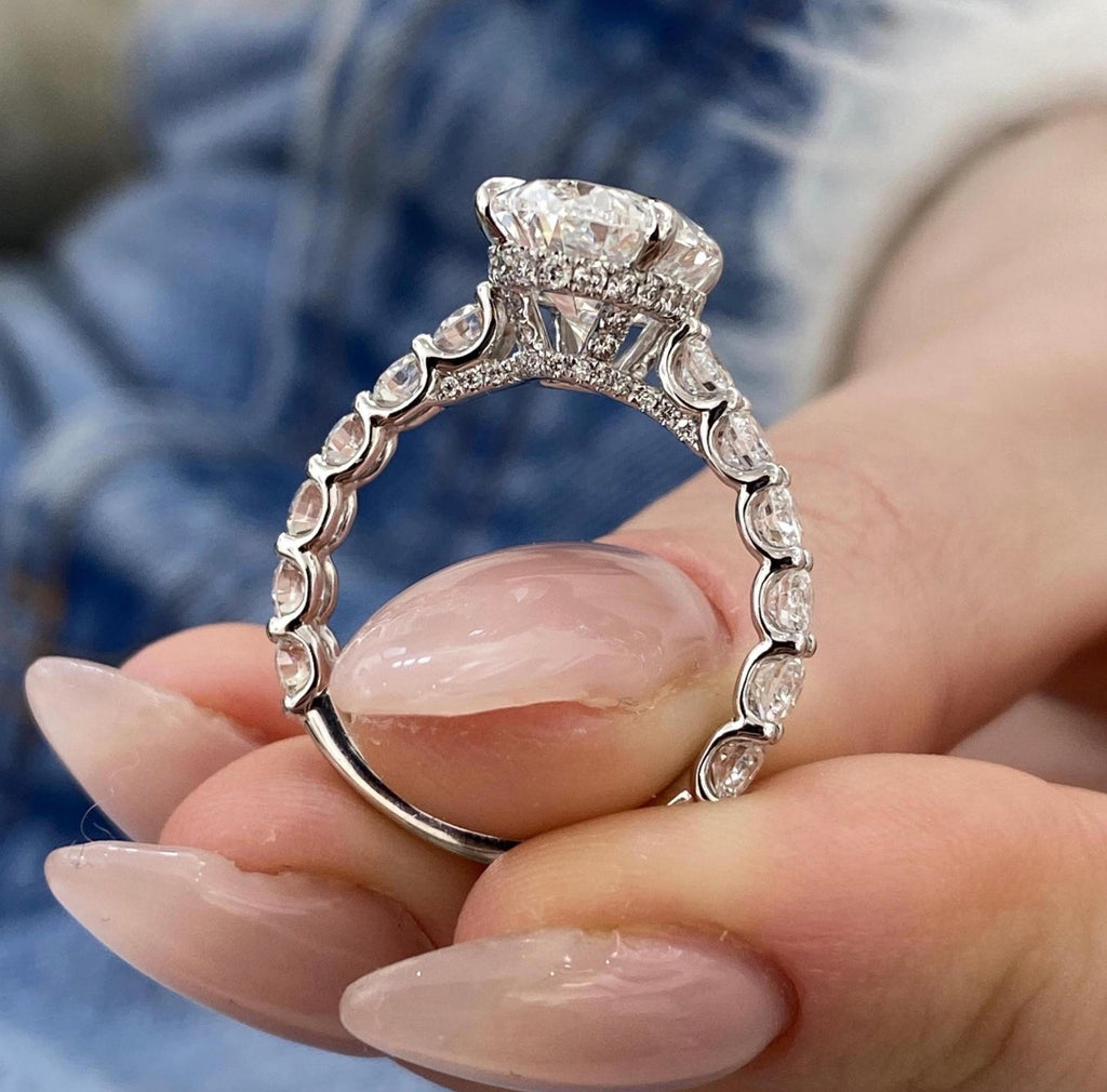 4ct Oval Cut Hidden Halo Set U-Band Engagement Ring