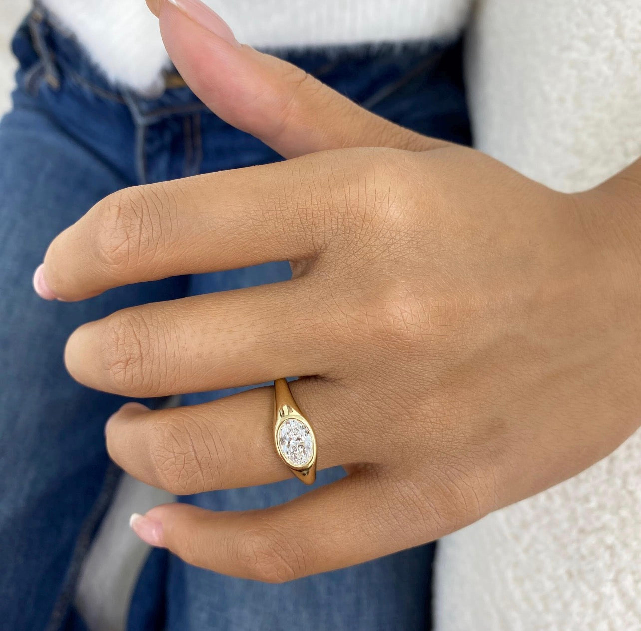 1.00ct Oval East West Set Bezel Ring
