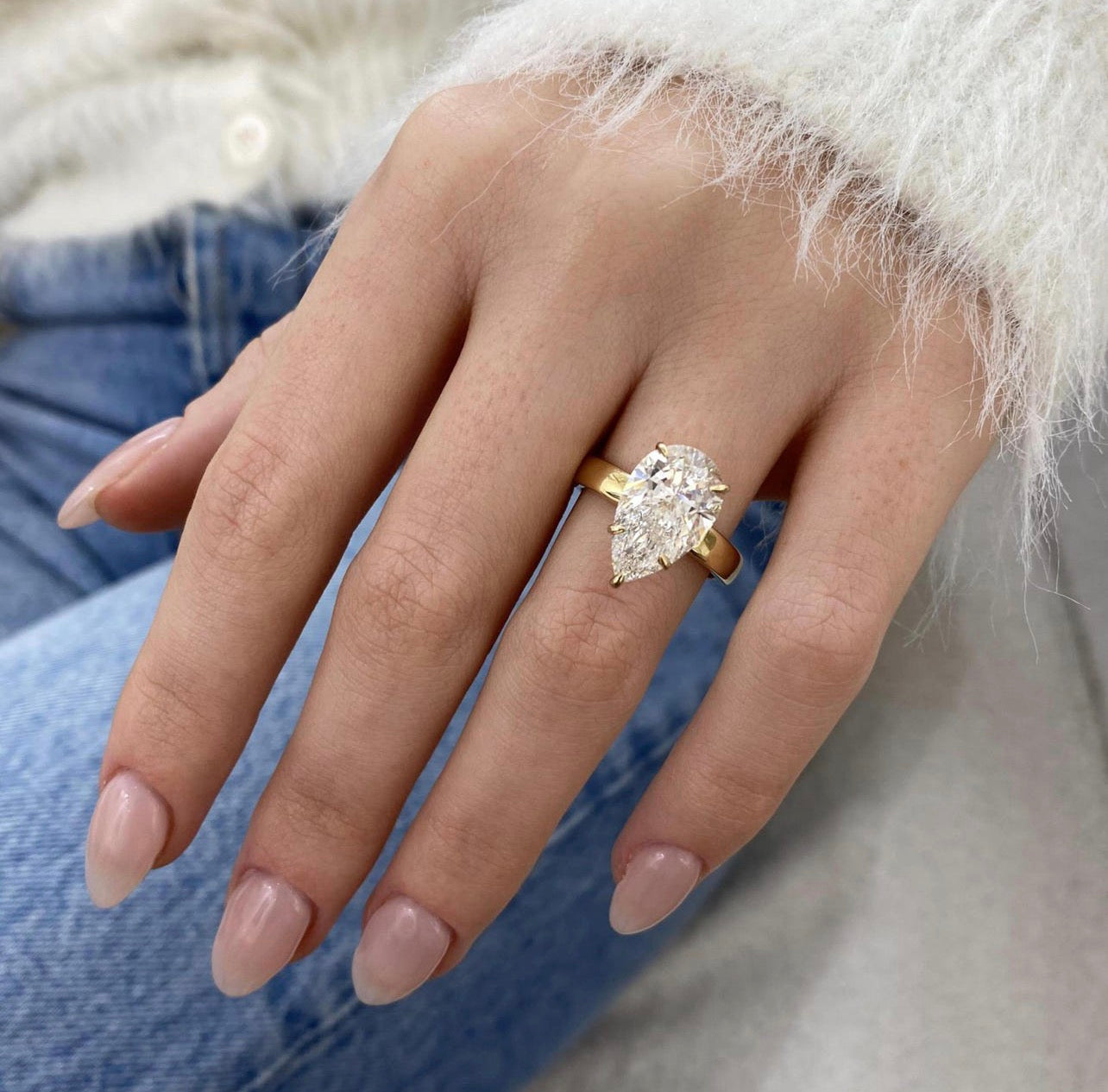 4ct Pear Cut Hidden Halo Ring
