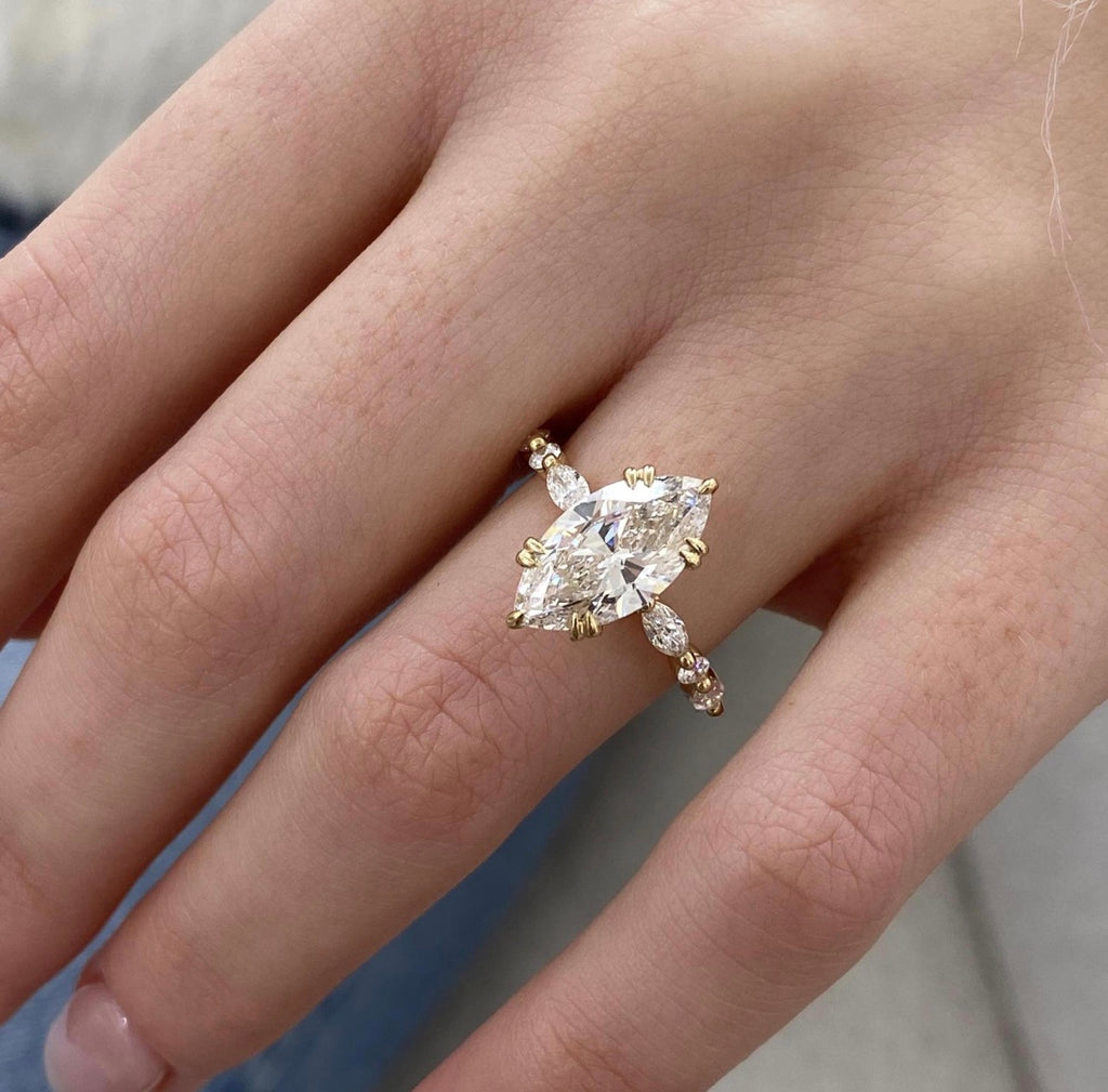 3ct Marquise Cut Ring with Floral Band