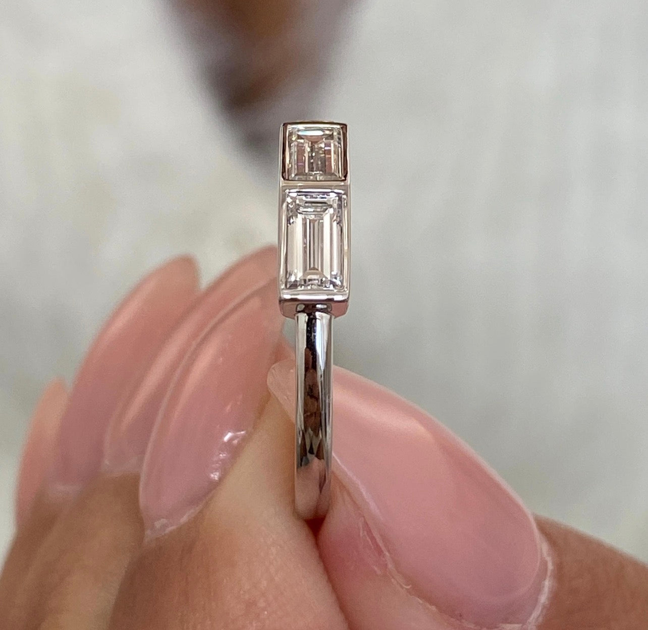 0.68ct Three Tapered Baguette Bezel Set Wedding Ring