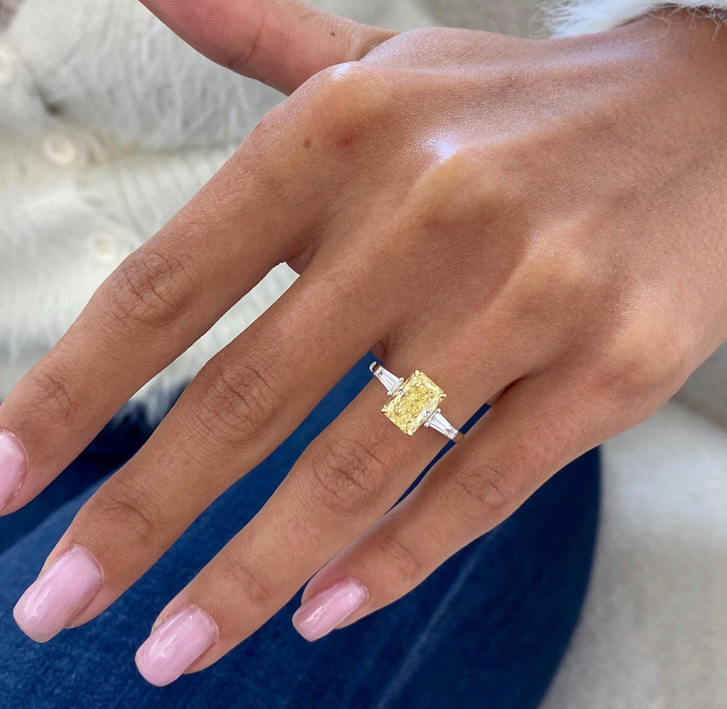 2ct Fancy Yellow Radiant with Baguette Ring