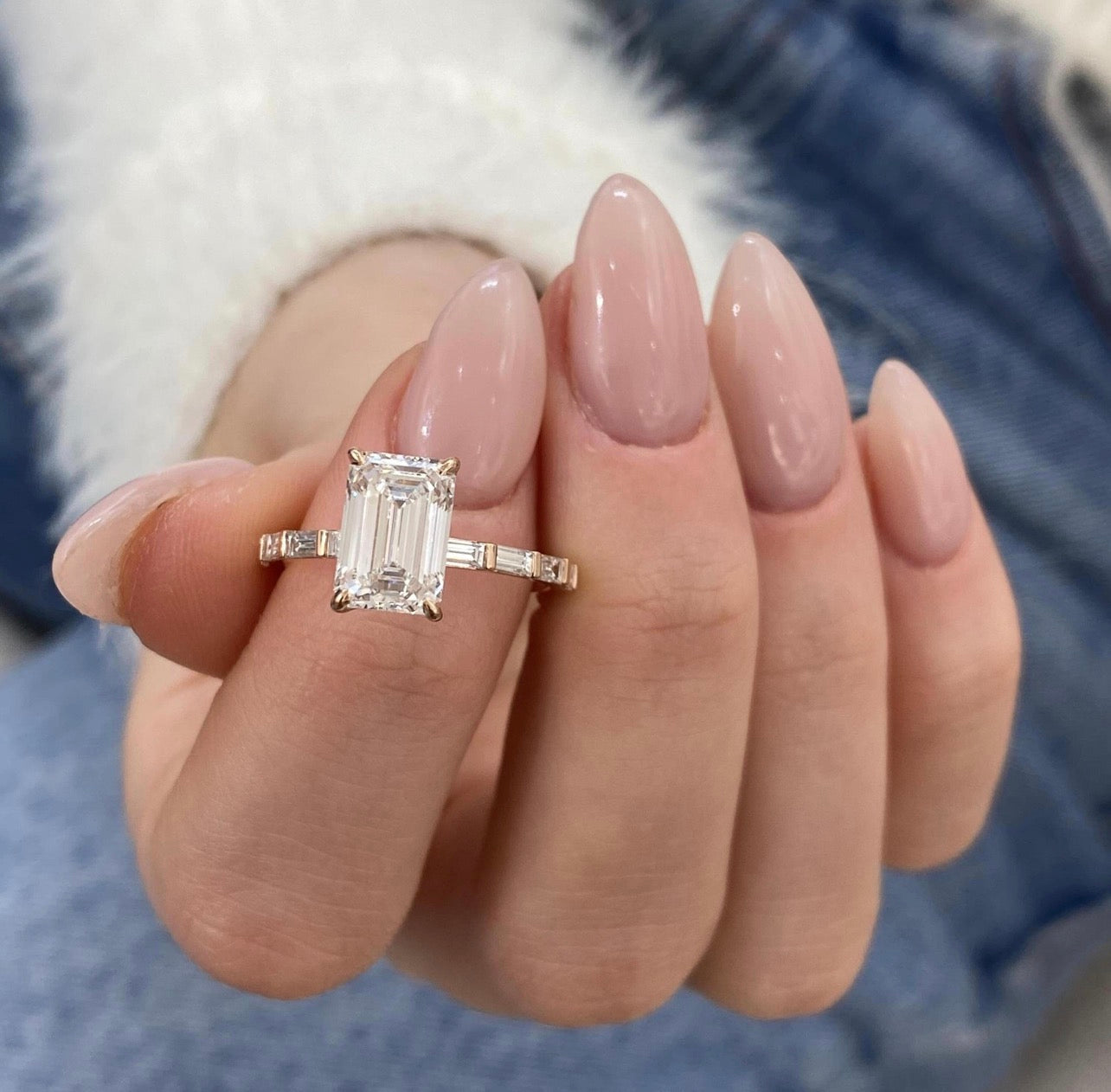 2ct Emerald Cut Ring with Baguette Band