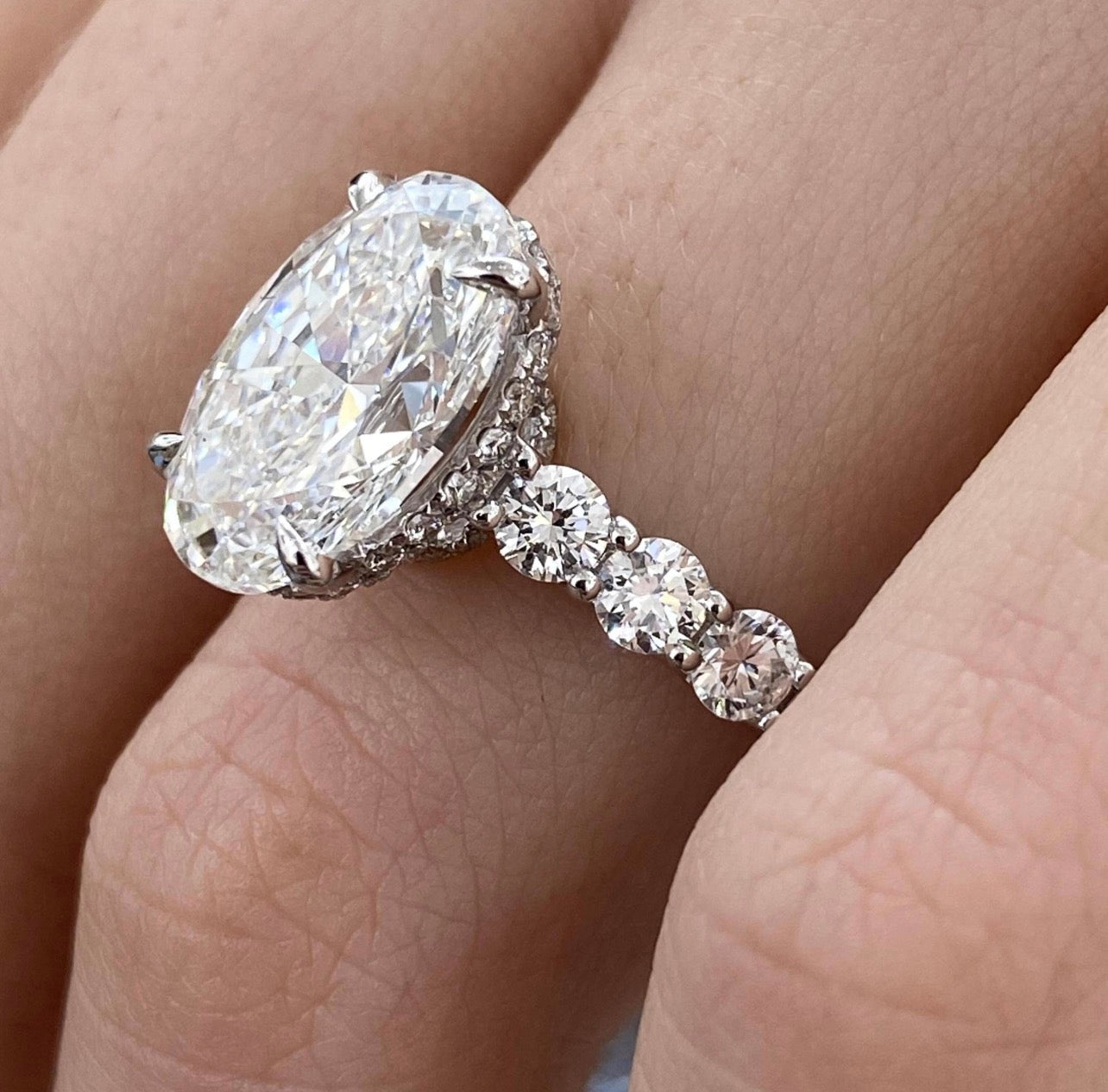 4ct Oval Cut Hidden Halo Set U-Band Engagement Ring