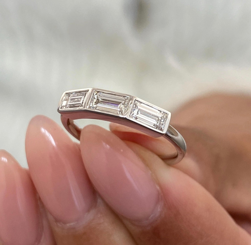 0.68ct Three Tapered Baguette Bezel Set Wedding Ring