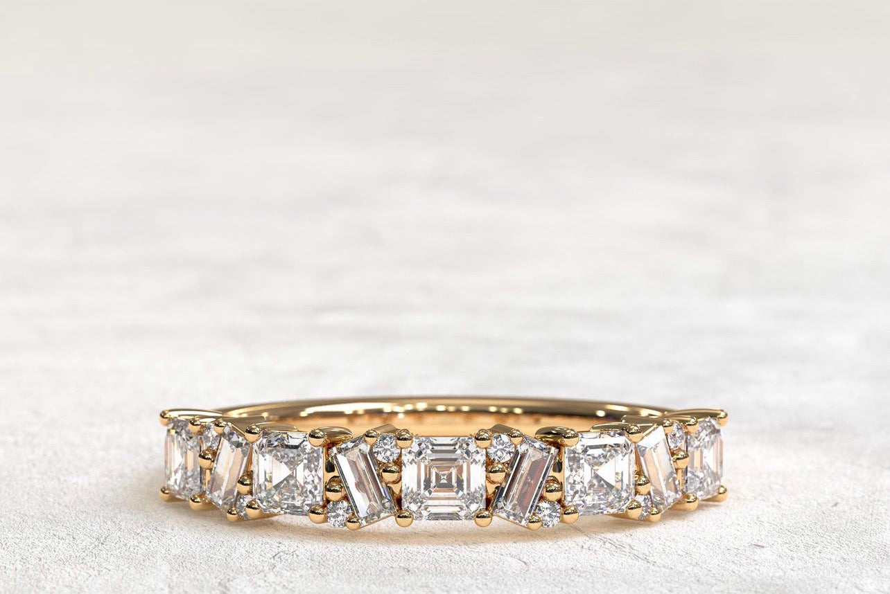0.86ct Asscher, Baguette & Round Cut Wedding Band