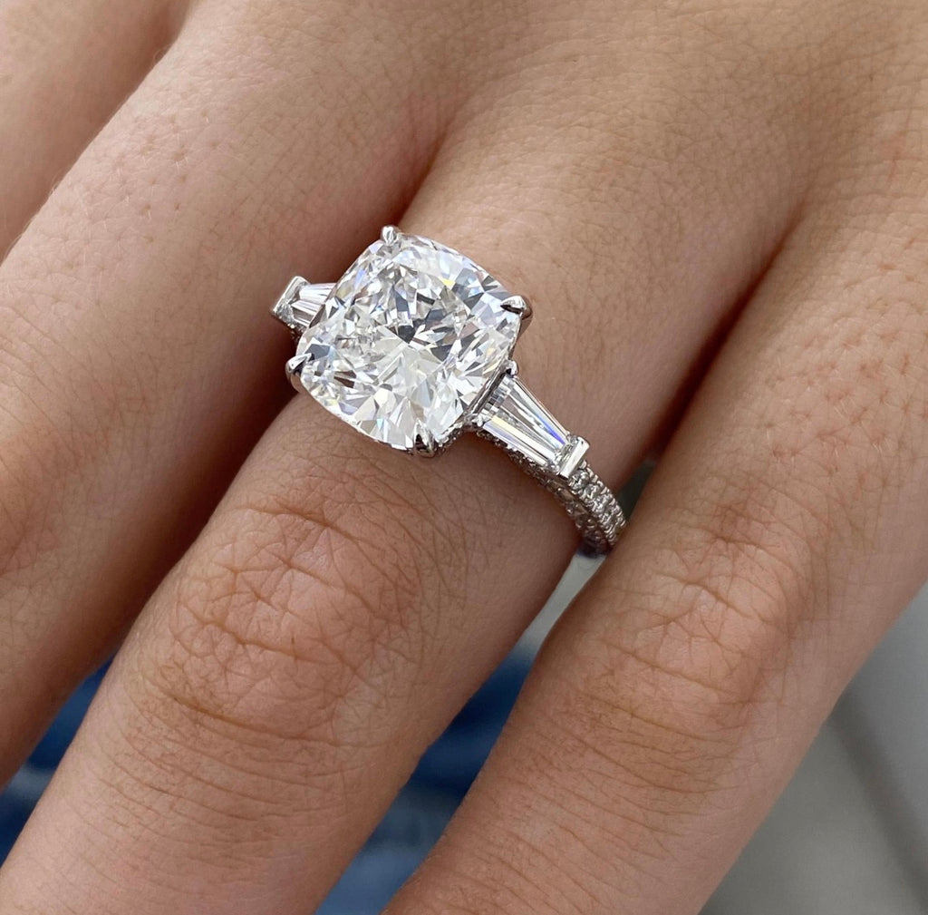 3.20ct Cushion Cut with Tapered Baguette Ring