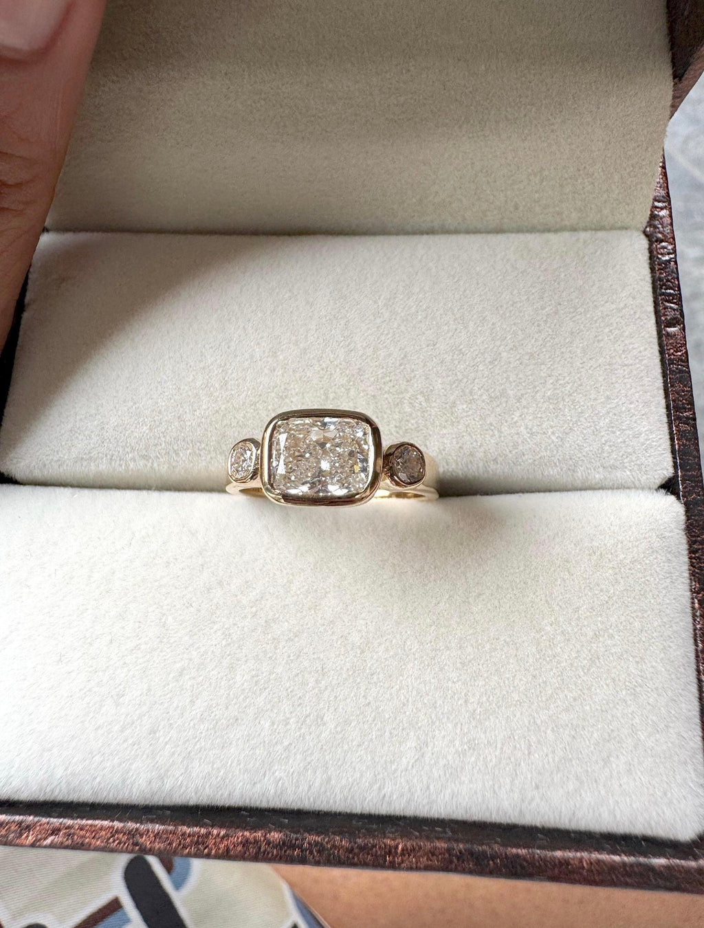 1.50ct Cushion 3-Stone Bezel Set Ring